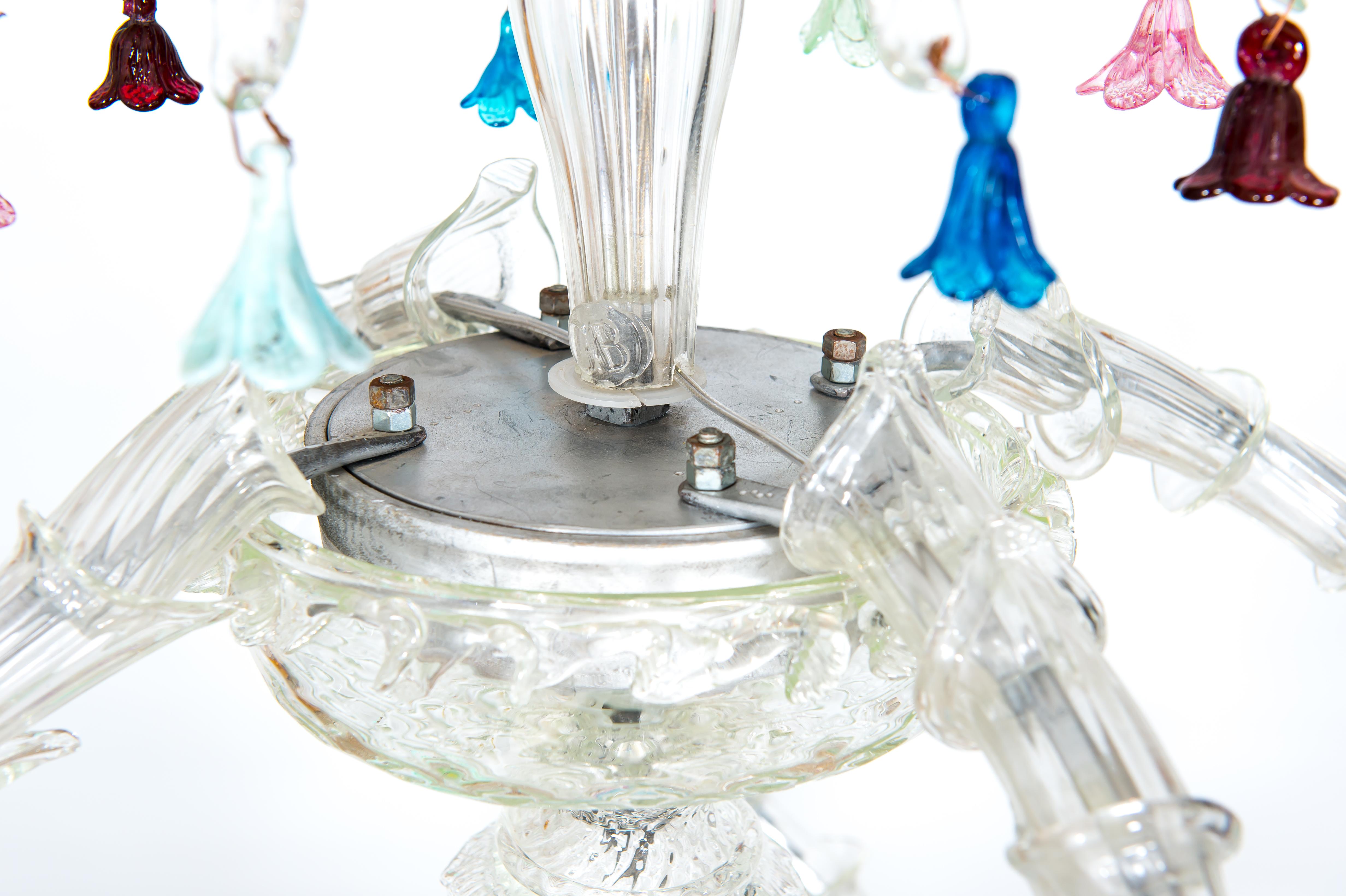 Italian Venetian Ca'rezzonico Chandelier in Blown Murano Glass  1950s For Sale 4