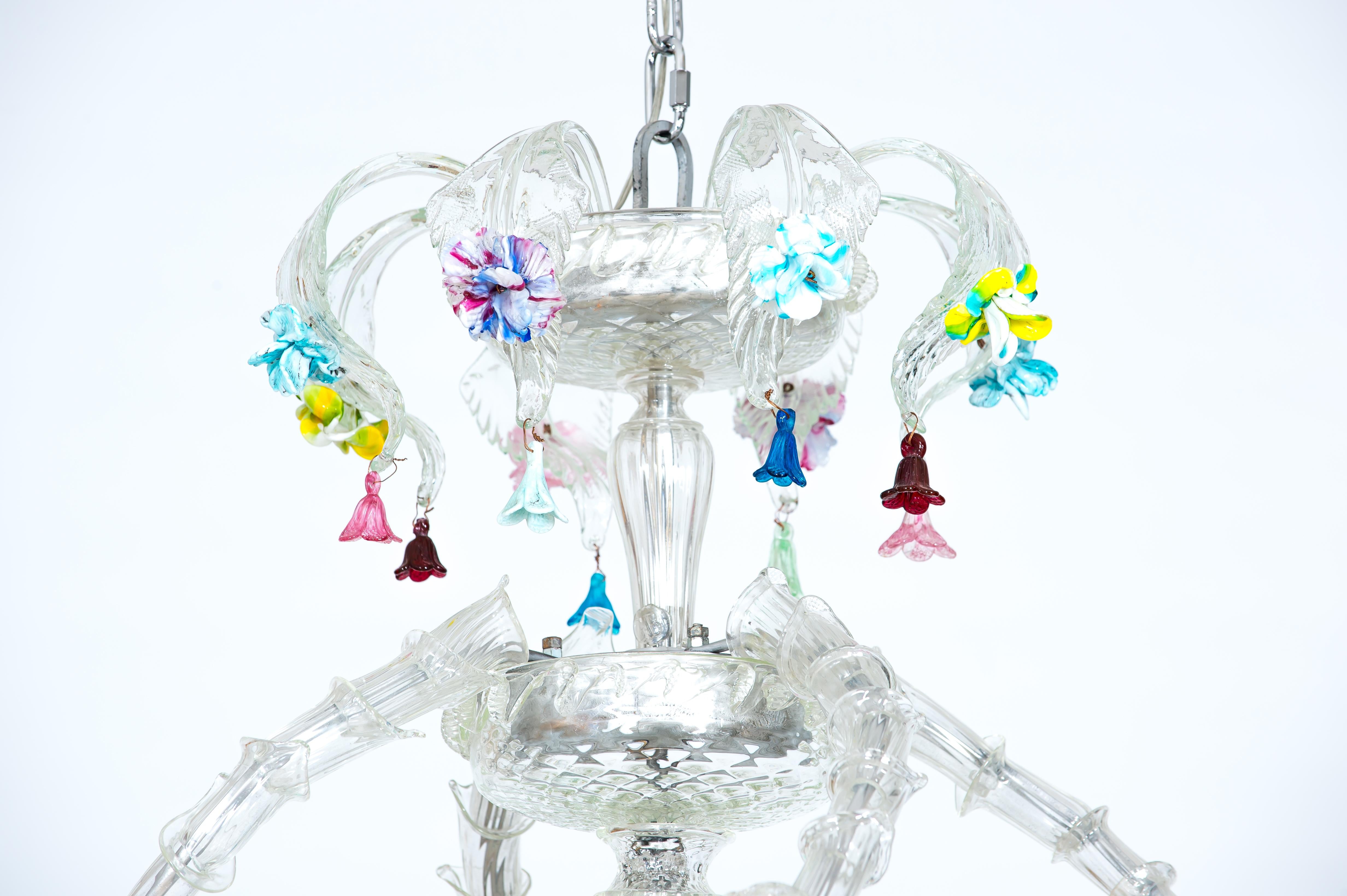 Italian Venetian Ca'rezzonico Chandelier in Blown Murano Glass  1950s For Sale 2