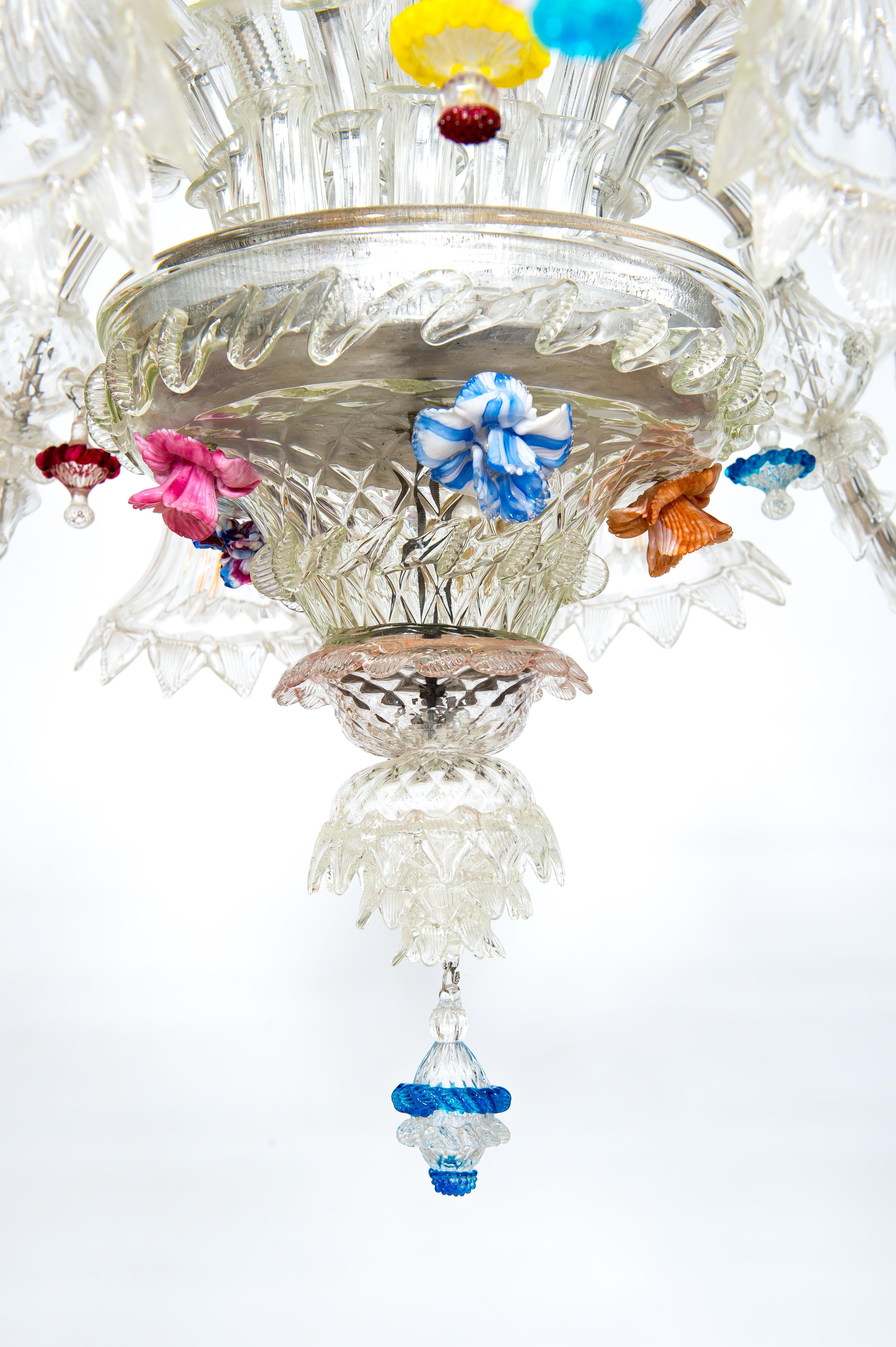 Italian Venetian Ca'rezzonico Chandelier in Blown Murano Glass  1950s For Sale 3