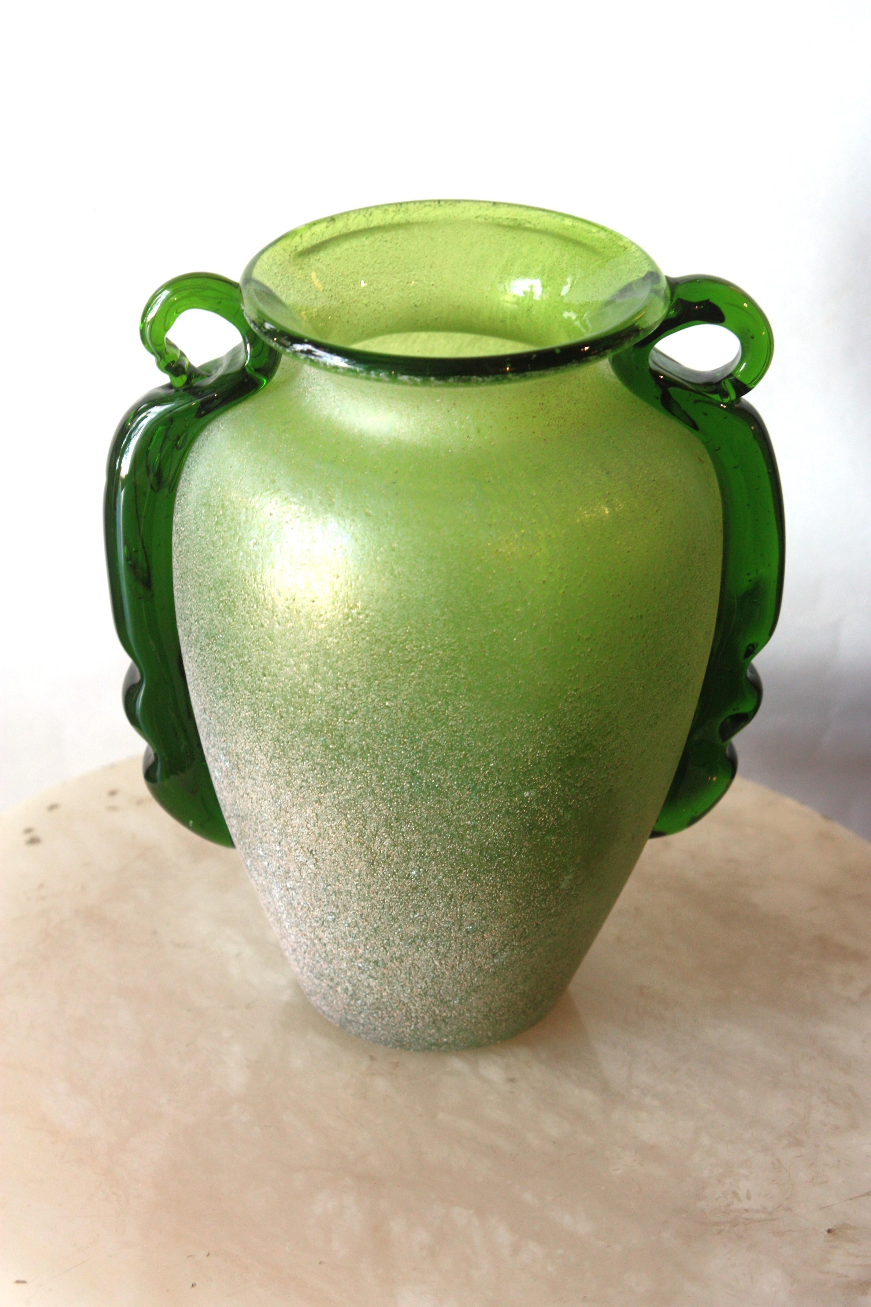 Italian Venetian Carlo Moretti Green Murano Scavo Art Glass Vase, 1960s For Sale 10