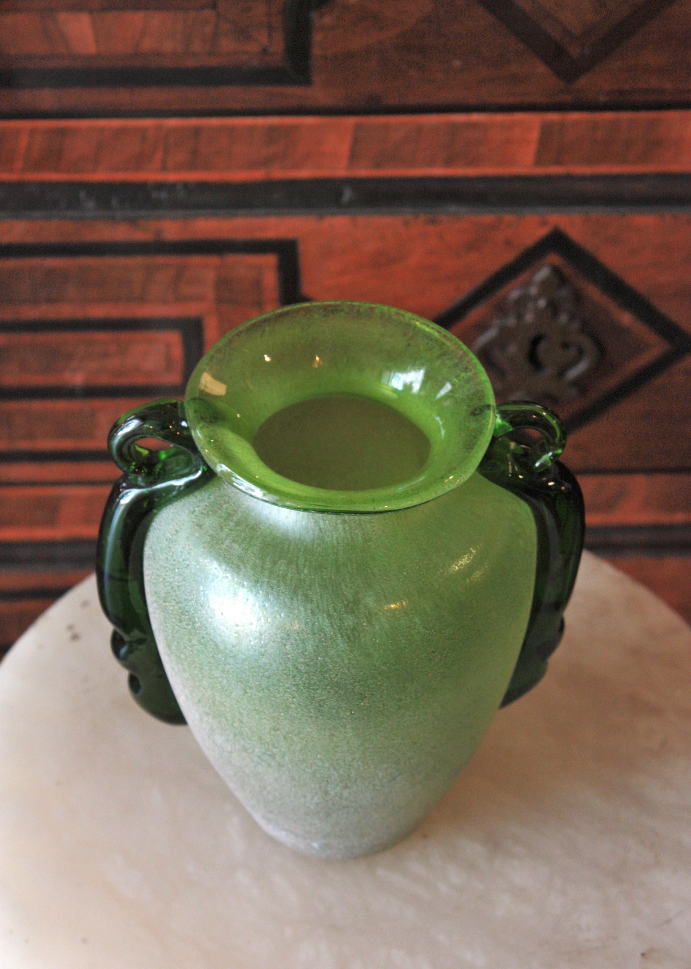 Italian Venetian Carlo Moretti Green Murano Scavo Art Glass Vase, 1960s For Sale 11