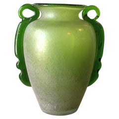 Antique Italian Venetian Carlo Moretti Green Murano Scavo Art Glass Vase, 1960s