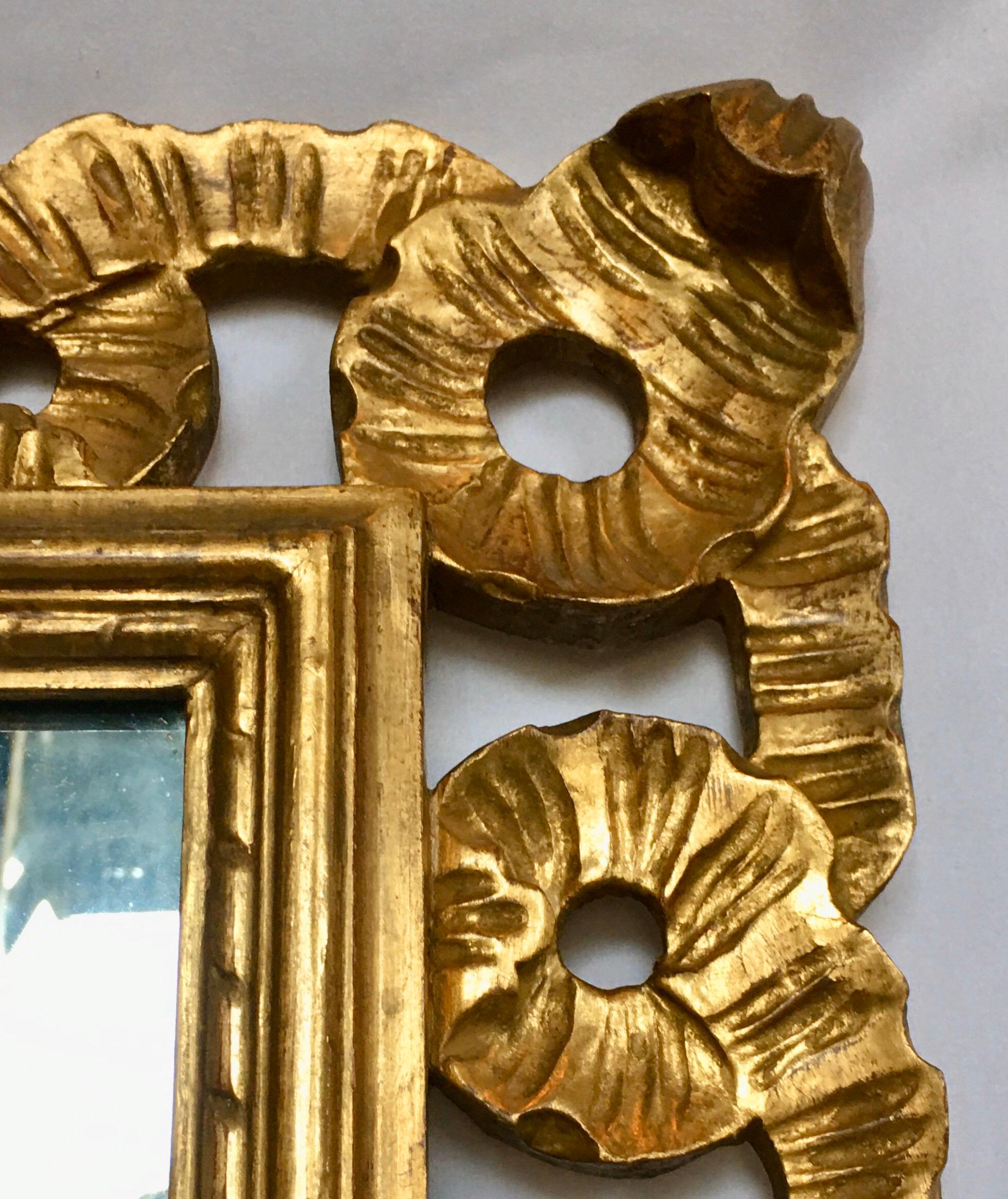 Italian Venetian Carved Gesso Giltwood Scalloped Ribbon Loop Wall Mirror 2