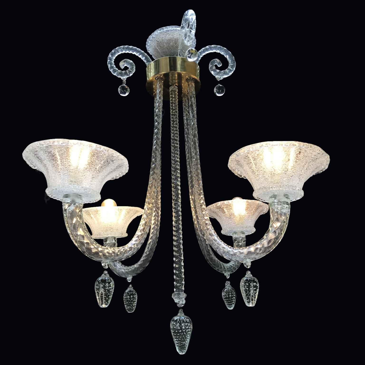 Italian Venetian Chandelier Art Deco Murano Glass Pendant 1940s Upwards Corollas For Sale 7