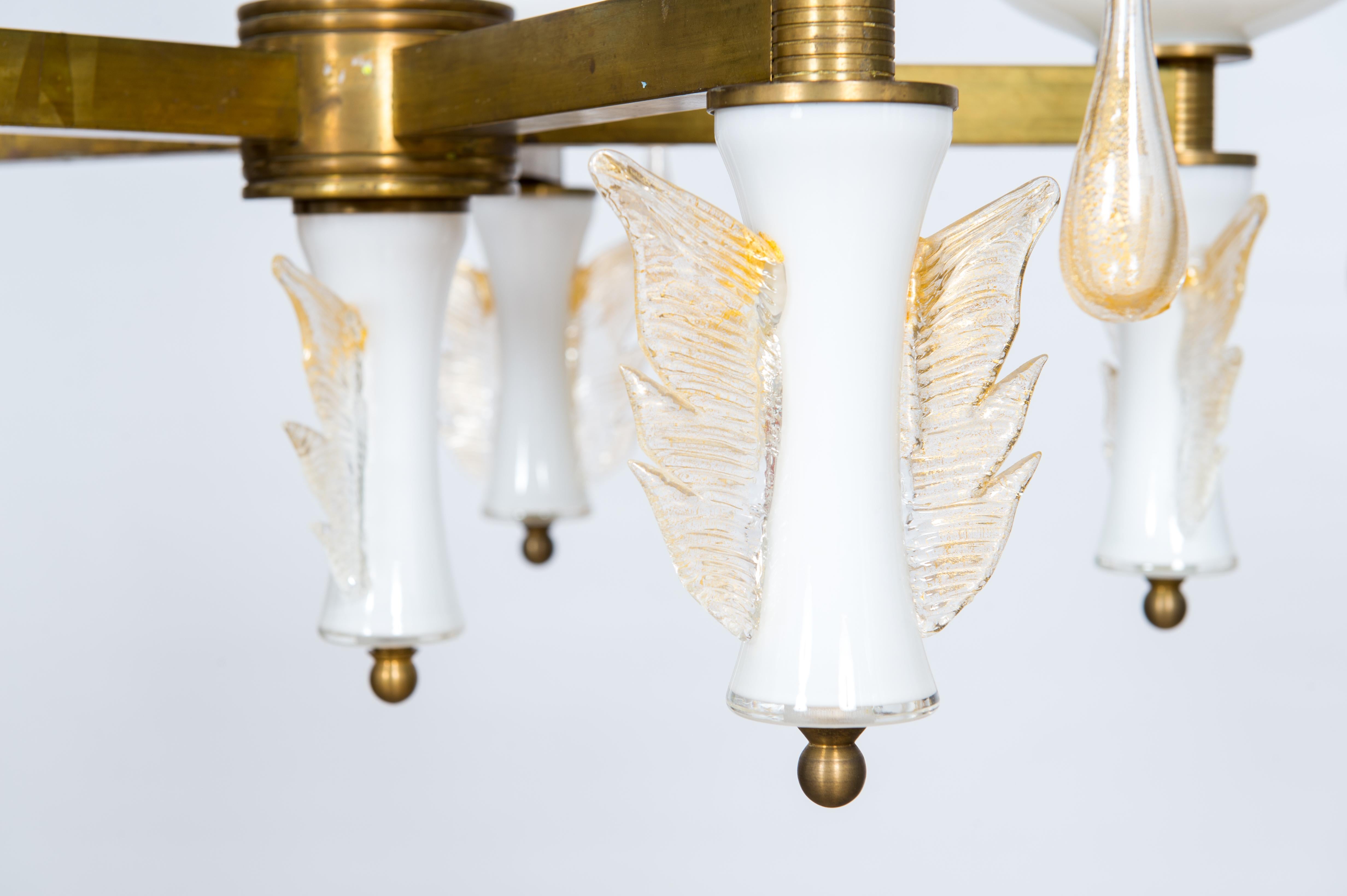 Murano Glass Chandelier white Butterfly gold finishes Signed De Majo 1970s Italy For Sale 4