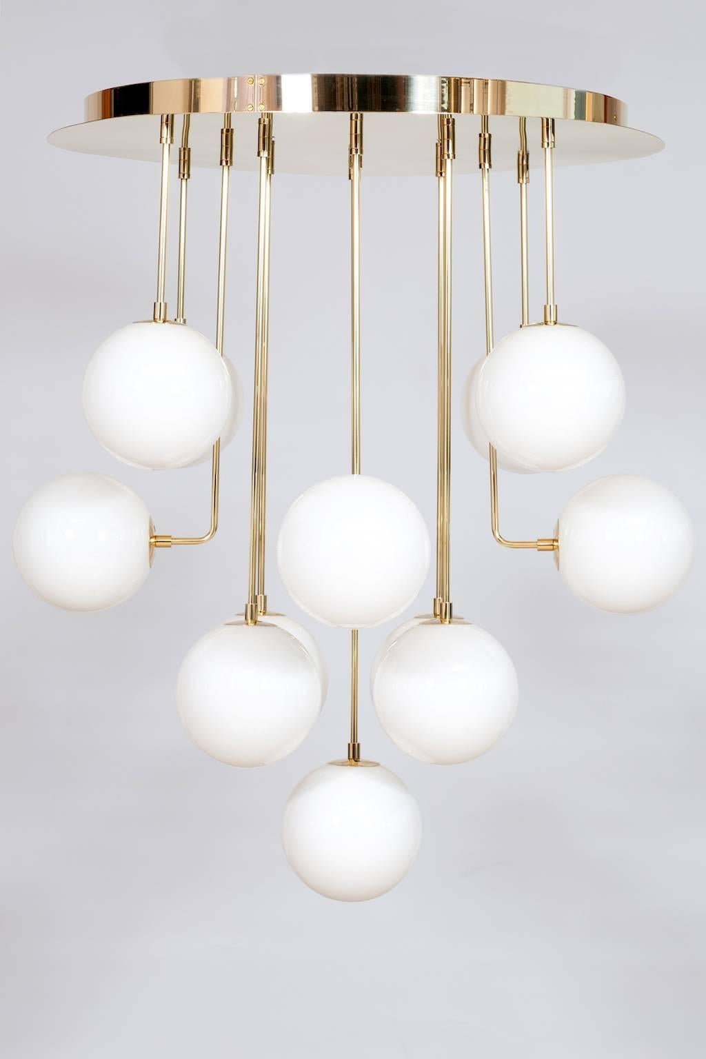 Mid-Century Modern Glimmering Gold Suspension milk-white Spheres Murano Glass Customizable Italy For Sale
