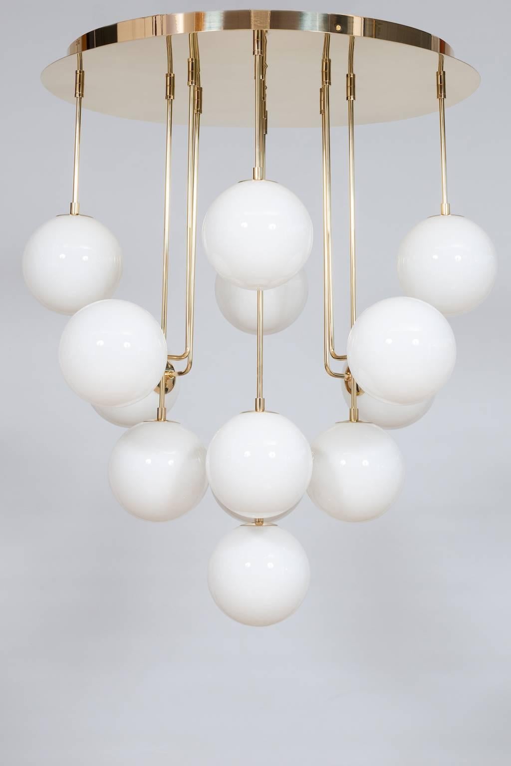 Italian Glimmering Gold Suspension milk-white Spheres Murano Glass Customizable Italy For Sale