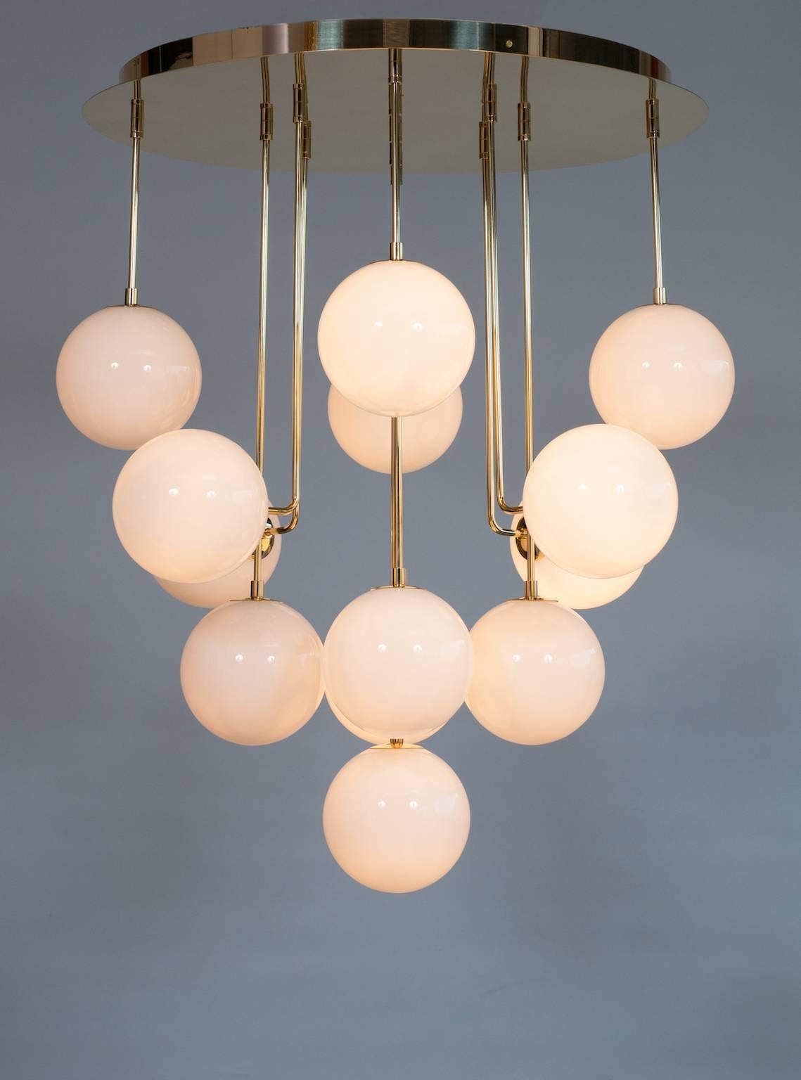 Contemporary Glimmering Gold Suspension milk-white Spheres Murano Glass Customizable Italy For Sale