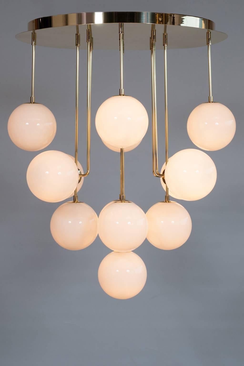 Glimmering Gold Suspension milk-white Spheres Murano Glass Customizable Italy For Sale 2