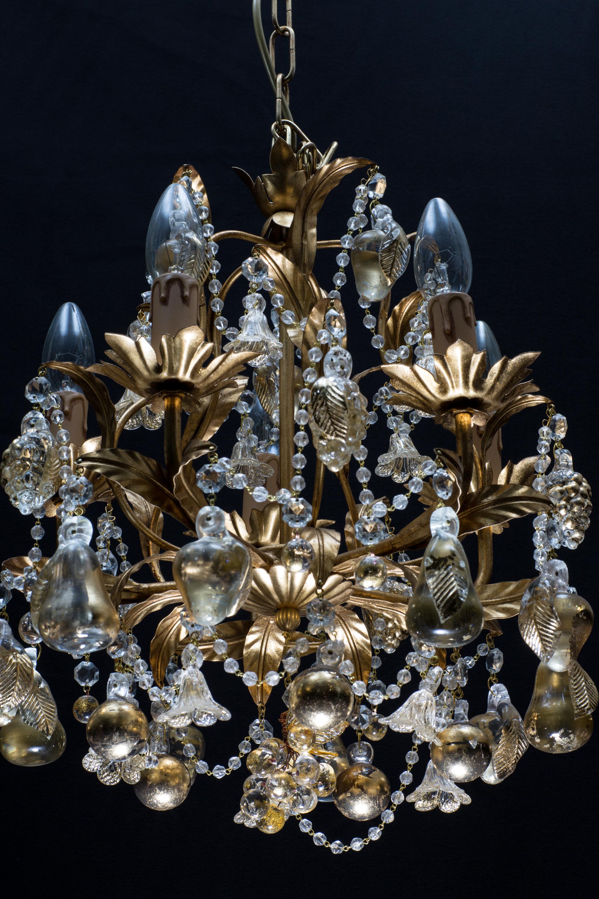 Modern Italian Venetian Chandelier with 24-Karat Gold Embedded Murano Glass For Sale