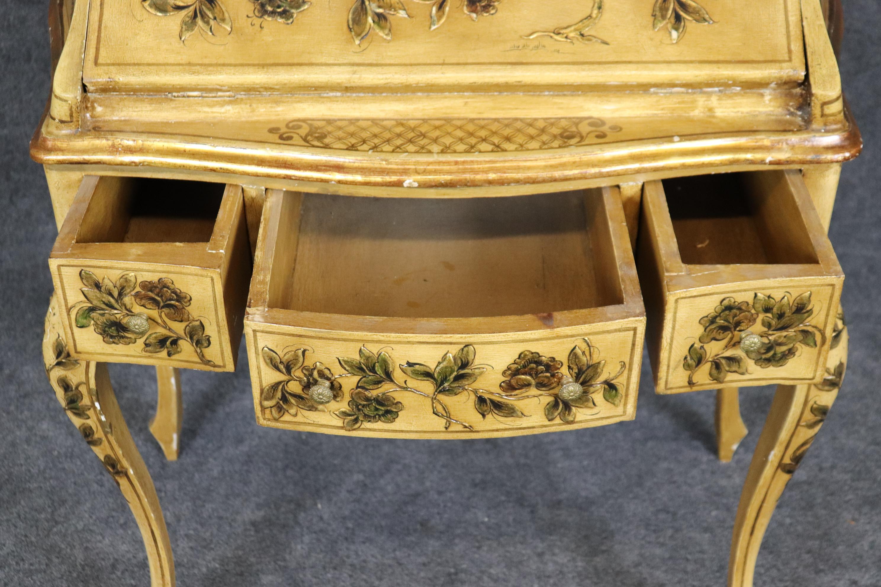 Italian Venetian Chinoiserie and Creme Paint Decorated Secretary Desk For Sale 4