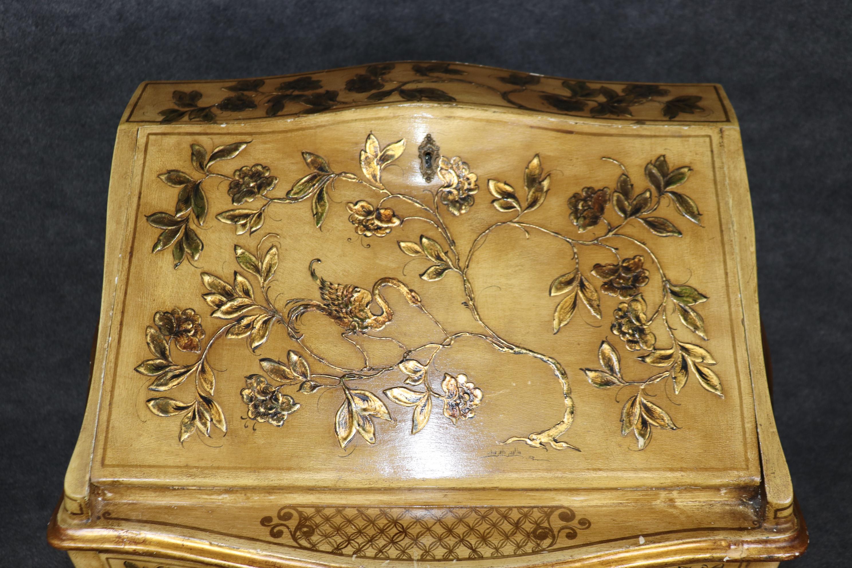 Italian Venetian Chinoiserie and Creme Paint Decorated Secretary Desk For Sale 6