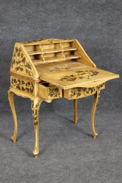 Italian Venetian Chinoiserie and Creme Paint Decorated Secretary Desk