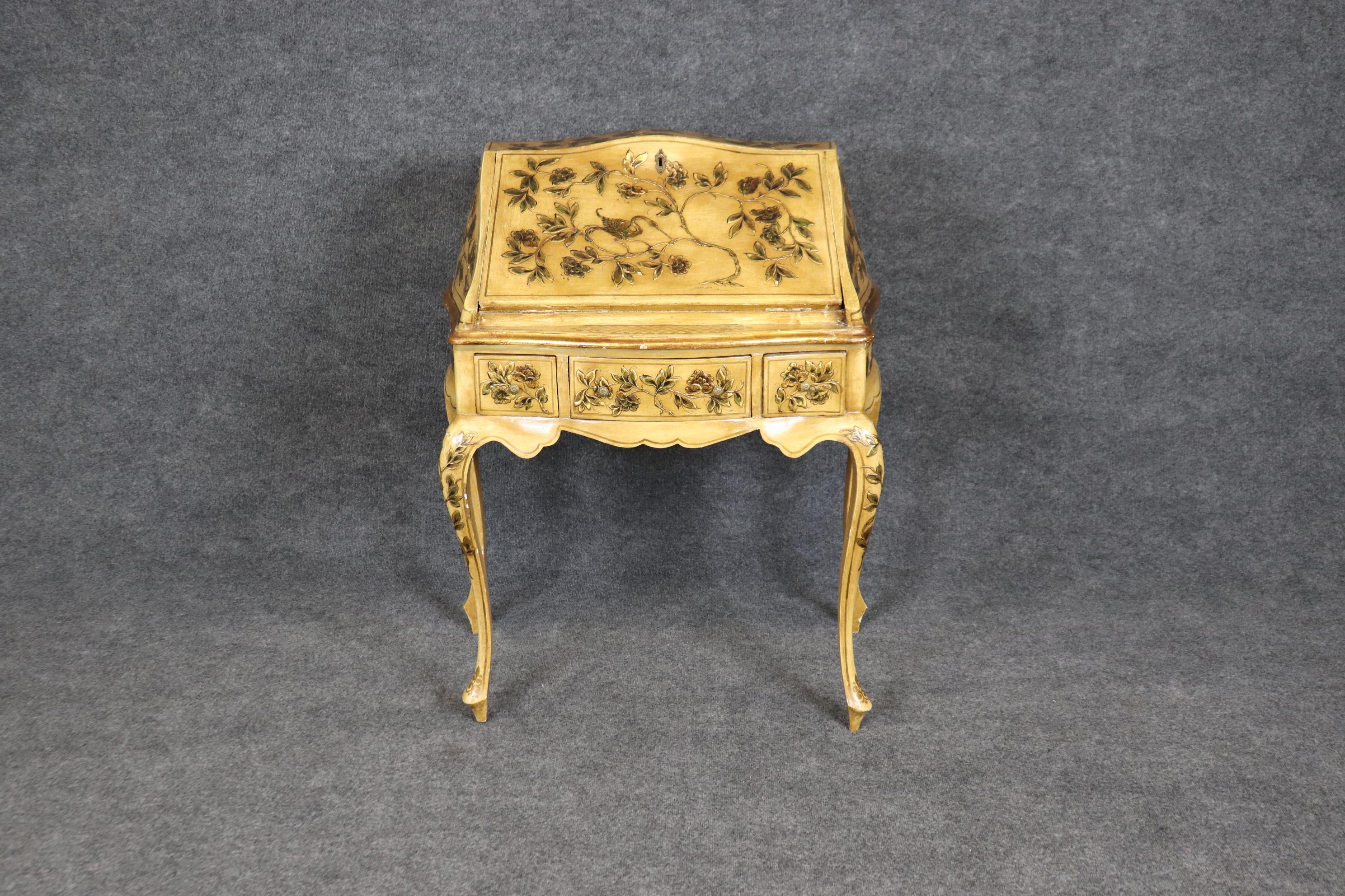 Italian Venetian Chinoiserie and Creme Paint Decorated Secretary Desk In Good Condition For Sale In Swedesboro, NJ