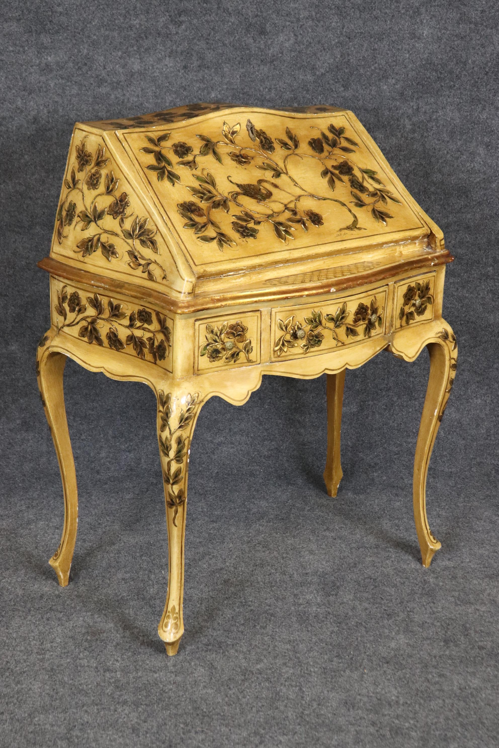 Mid-20th Century Italian Venetian Chinoiserie and Creme Paint Decorated Secretary Desk For Sale