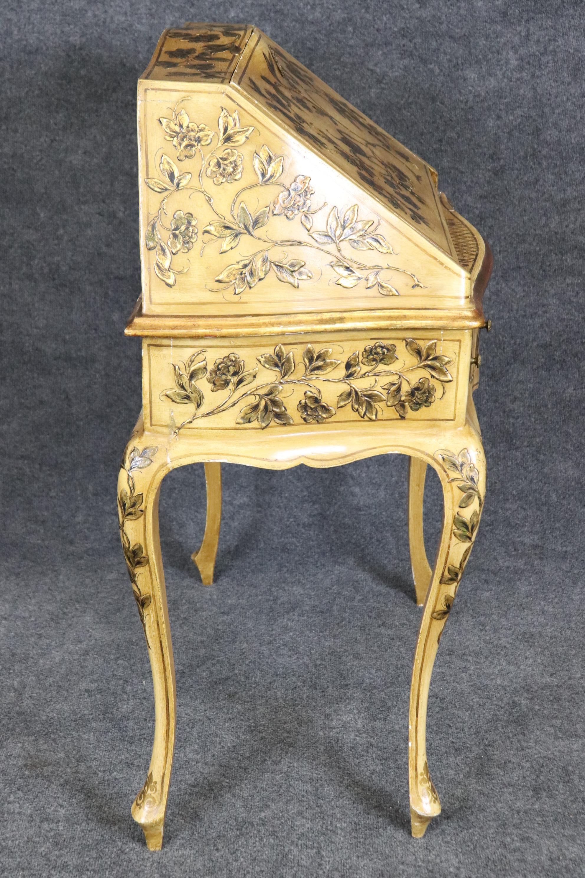 Walnut Italian Venetian Chinoiserie and Creme Paint Decorated Secretary Desk For Sale