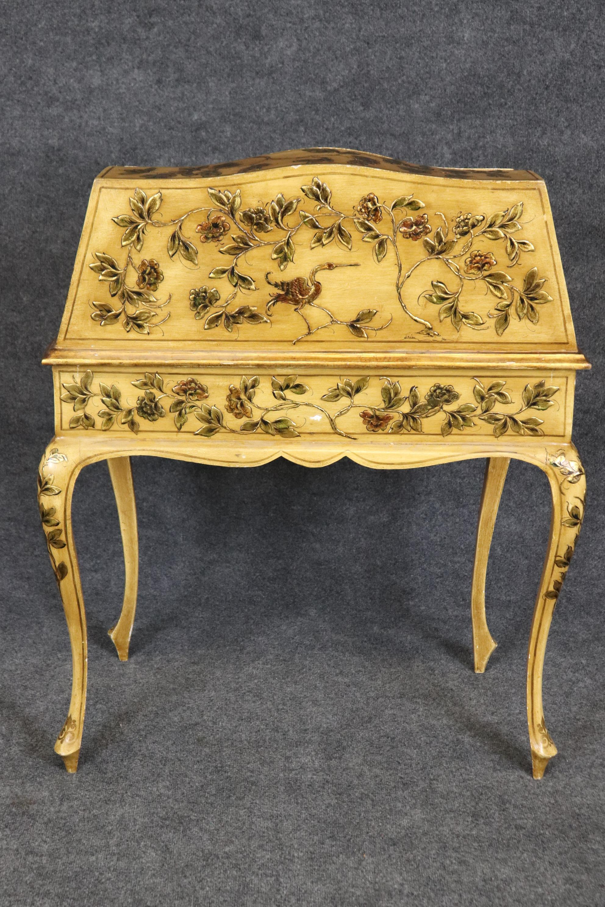 Italian Venetian Chinoiserie and Creme Paint Decorated Secretary Desk For Sale 1