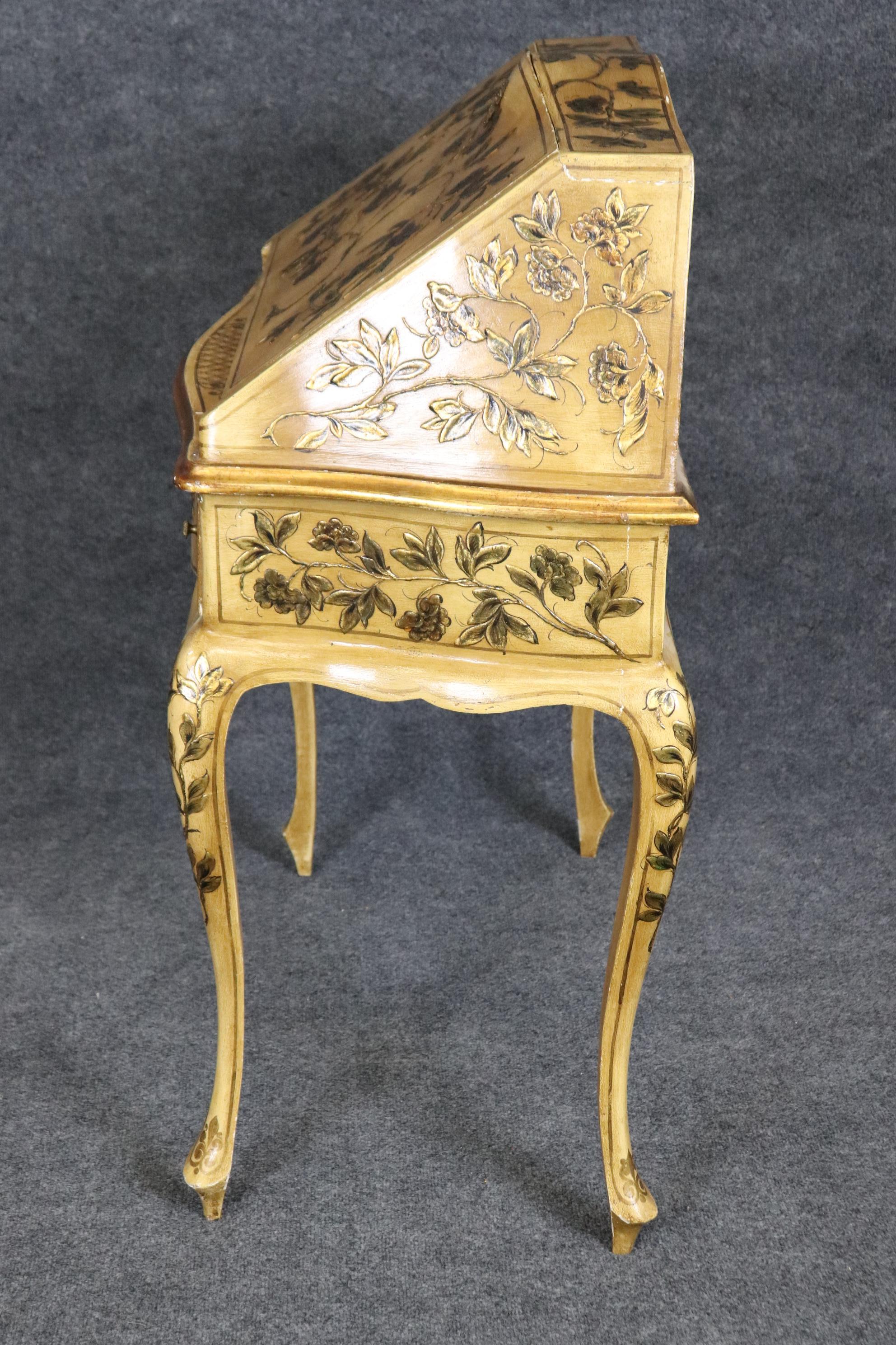 Italian Venetian Chinoiserie and Creme Paint Decorated Secretary Desk For Sale 2