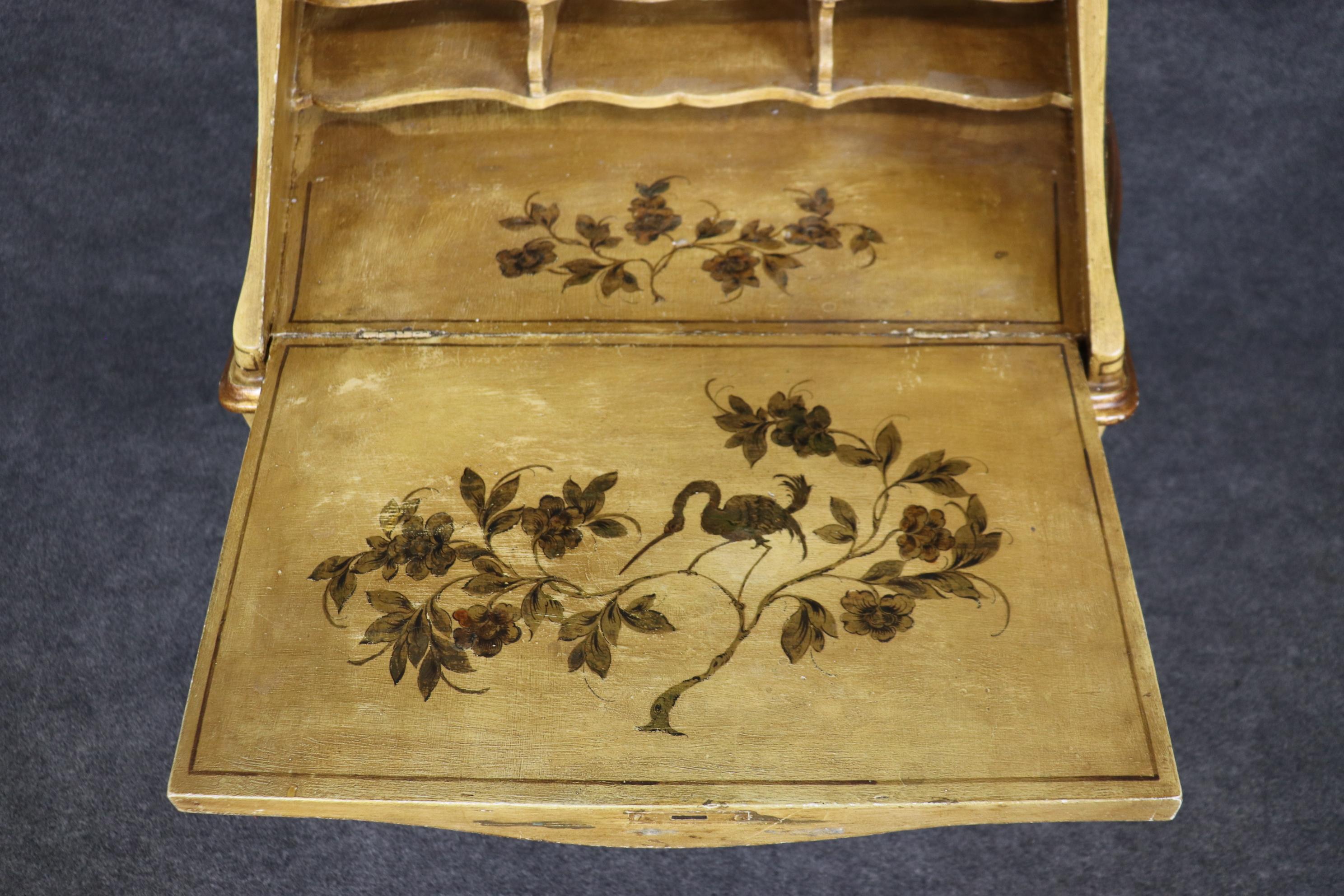 Italian Venetian Chinoiserie and Creme Paint Decorated Secretary Desk For Sale 3