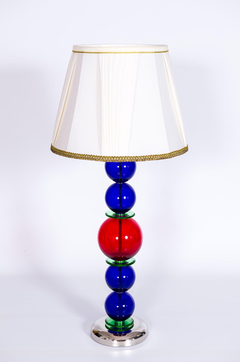 Giant Colorful Pair of  Table Lamps in Blown Murano Glass, Italy Contemporary
Gorgeous, Modern, Italian Venetian, colorful pair of table lamps, blown Murano glass, red blue, 21st century.
This is a unique set of a pair of table lamps, in blown