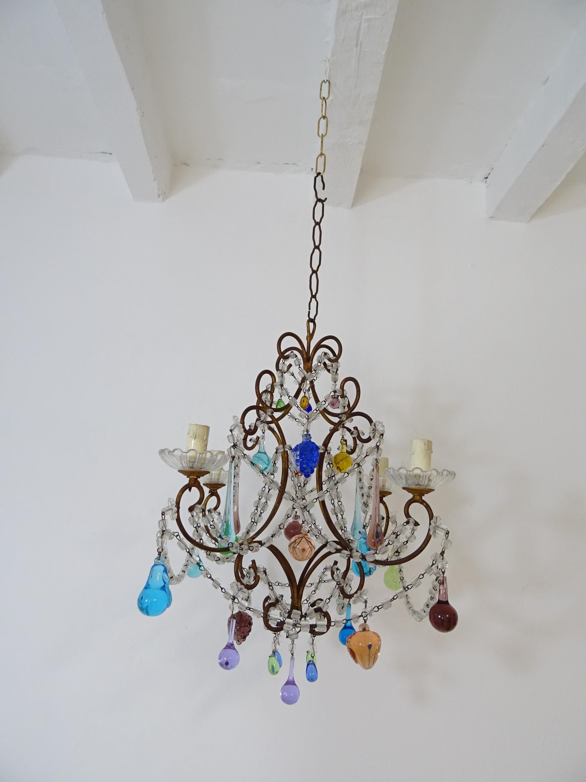 Italian Venetian Crystal Swags Murano Fruit and Drops Chandelier, c 1930 6