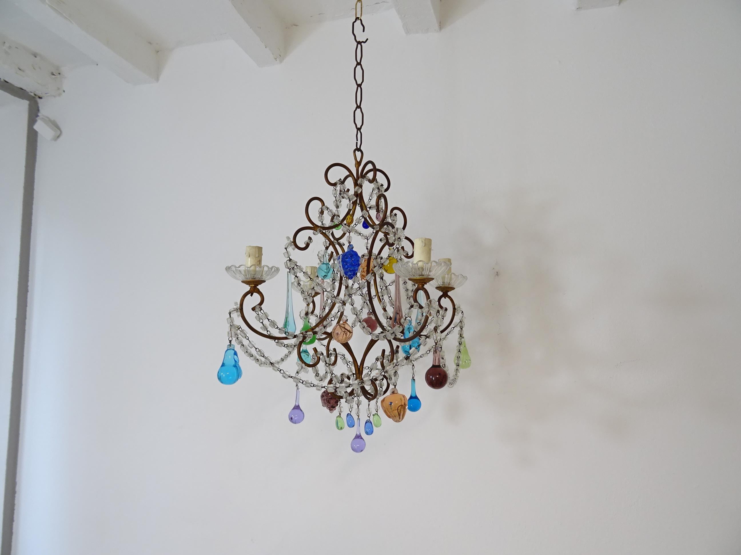 Italian Venetian Crystal Swags Murano Fruit and Drops Chandelier, c 1930 In Good Condition In Modena (MO), Modena (Mo)