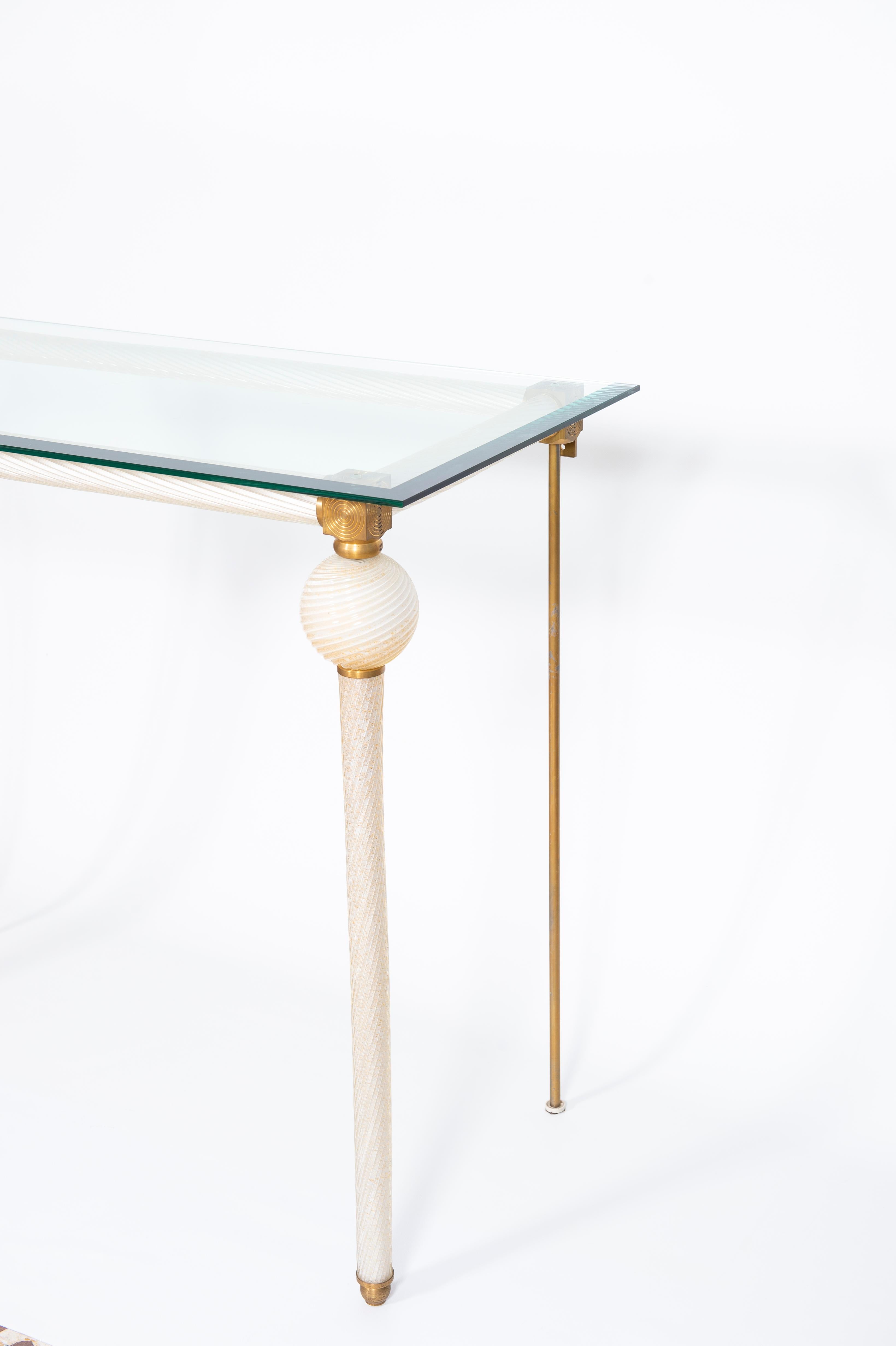 Console Table Milk color Murano Glass and Gold Touches 1980s Giovanni Dalla Fina For Sale 2