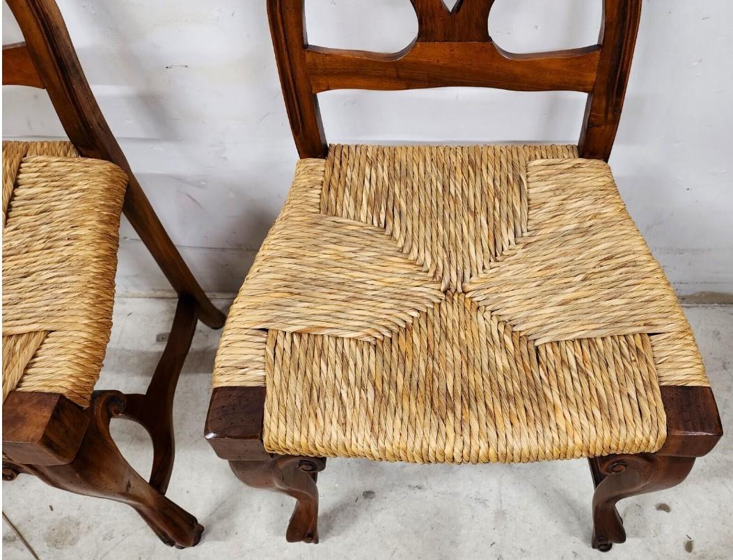 Italian Venetian Dining Chairs Walnut Rush Seat Hand Made Set of 6 In Good Condition For Sale In Lake Worth, FL