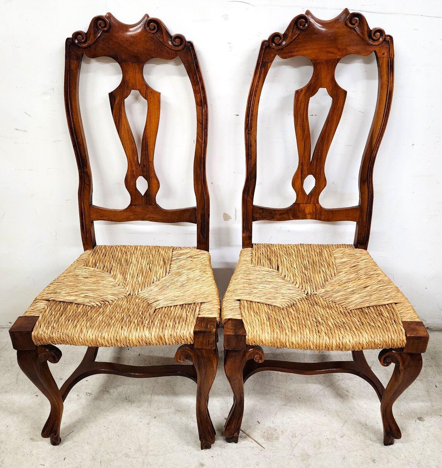 Italian Venetian Dining Chairs Walnut Rush Seat Hand Made Set of 6 For Sale 1