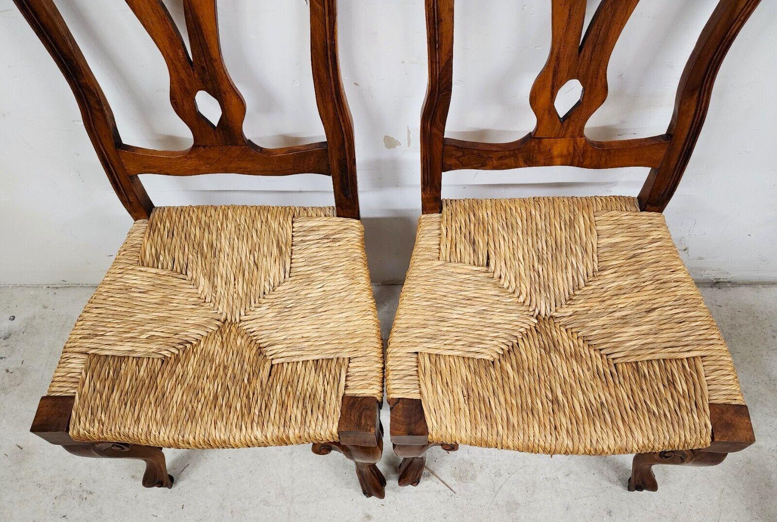 Italian Venetian Dining Chairs Walnut Rush Seat Hand Made Set of 6 For Sale 2