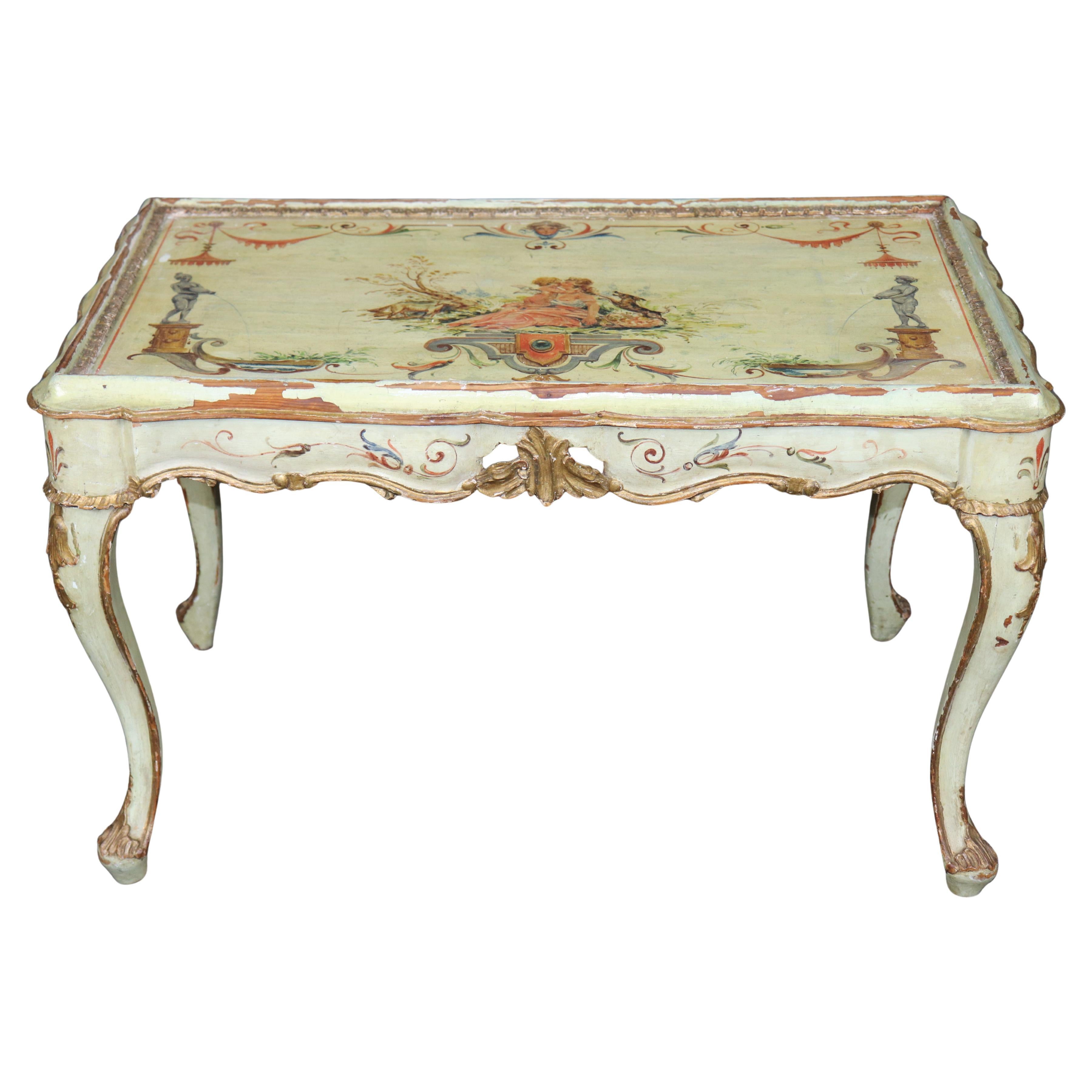 Italian Venetian Distressed Painted Louis XV Style Coffee Table For Sale