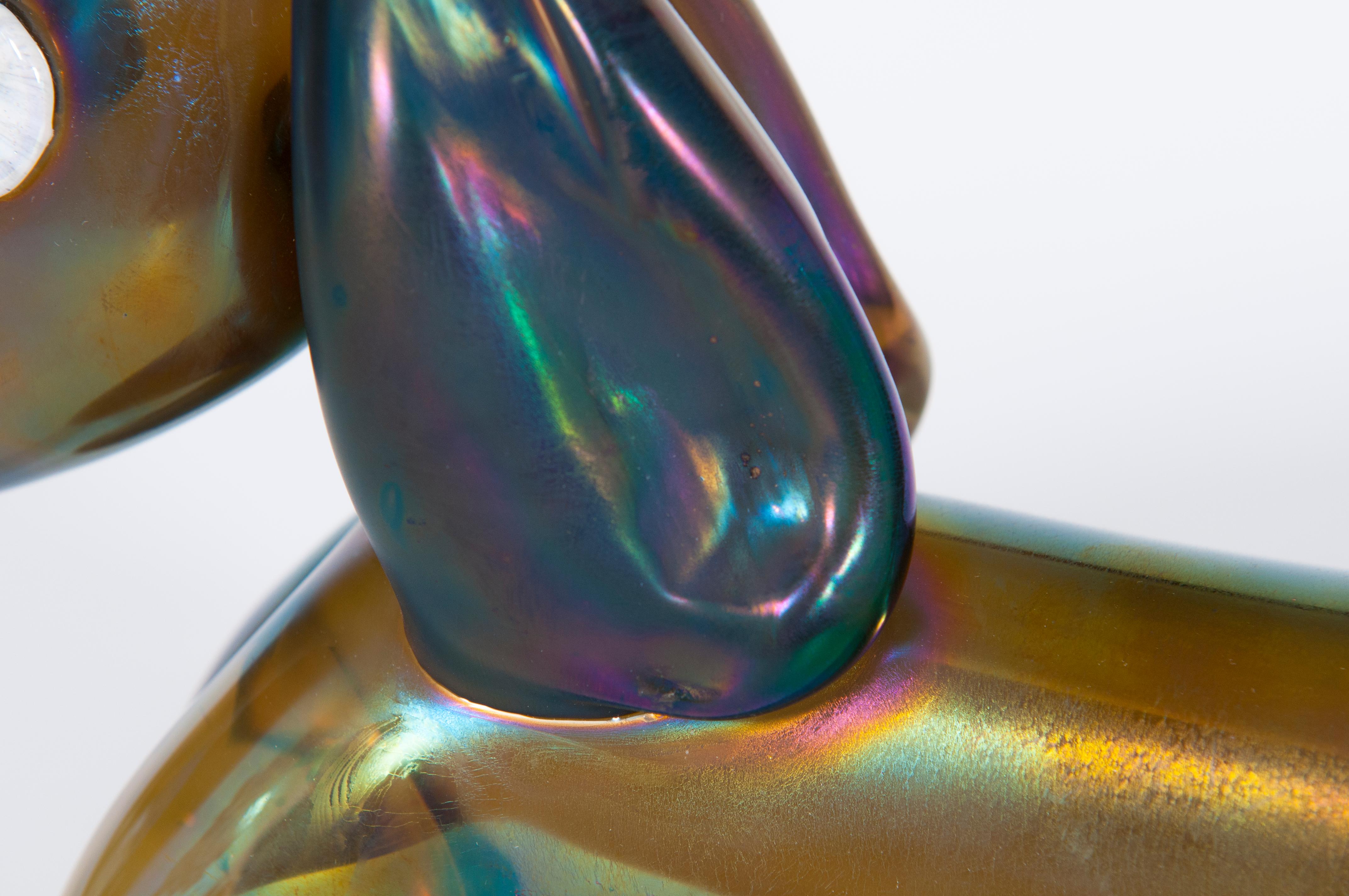 Hand-Crafted Italian Venetian Dog Sculpture in Blown Murano Glass, Iris and Multicolor, 1970s