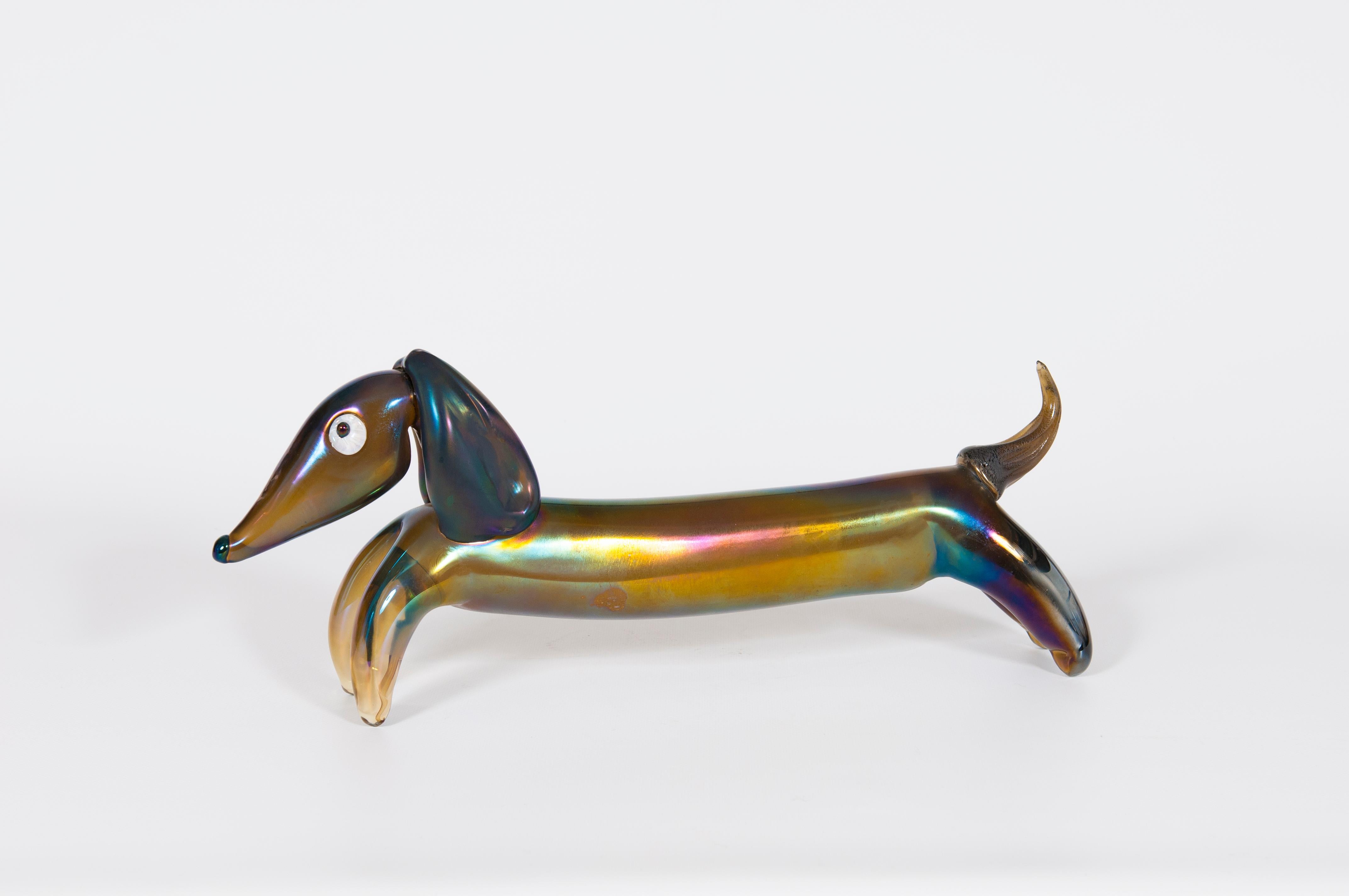 Italian Venetian Dog Sculpture in Blown Murano Glass, Iris and Multicolor, 1970s In Excellent Condition In Villaverla, IT