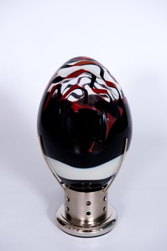 Elegant Venetian Egg Lamp Murano Glass Vibrant Red Dark Metal Base 1990s Italy
