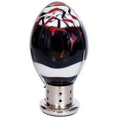 Italian Venetian Egg Table Lamp in Blown Murano Glass, Red, Dark & Metal, 1990s