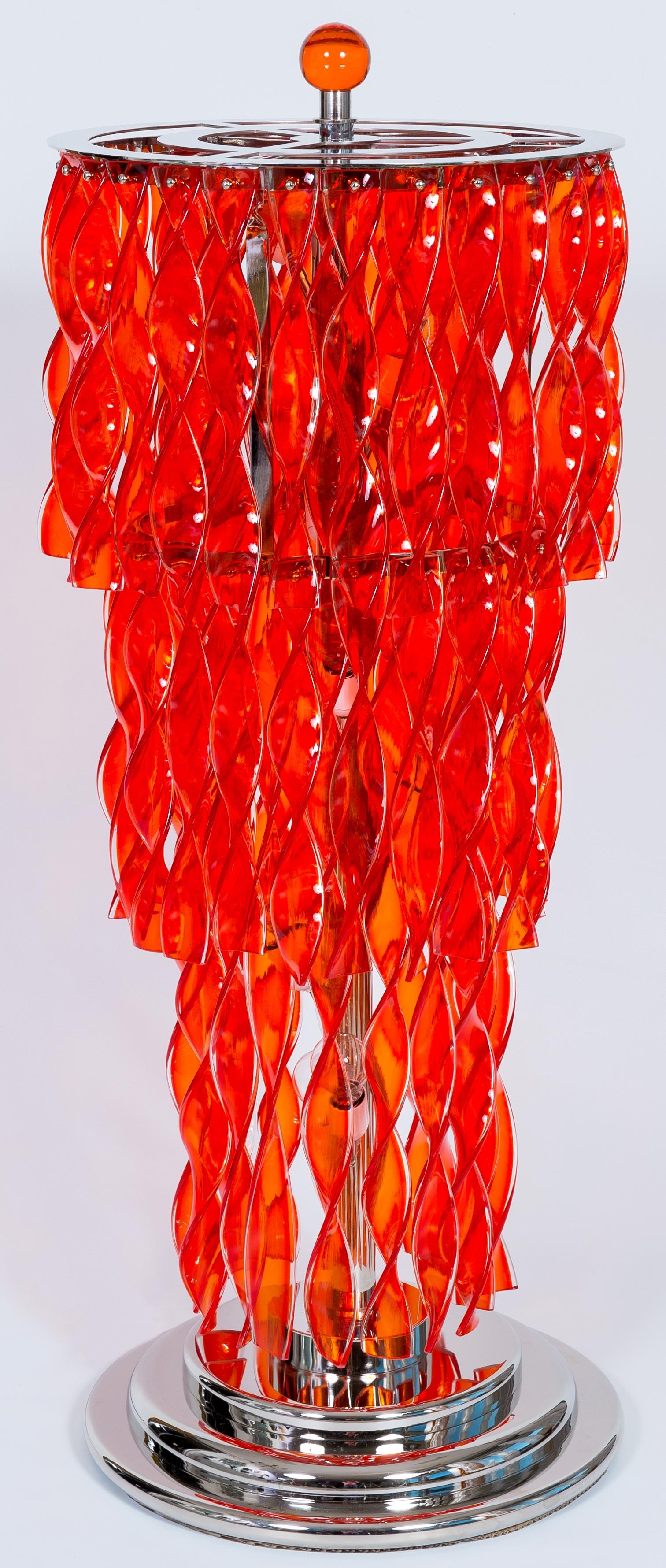 Art Deco Red Floor Lamp in Blown Murano Glass twisted strings, Giovanni Dalla Fina 21st