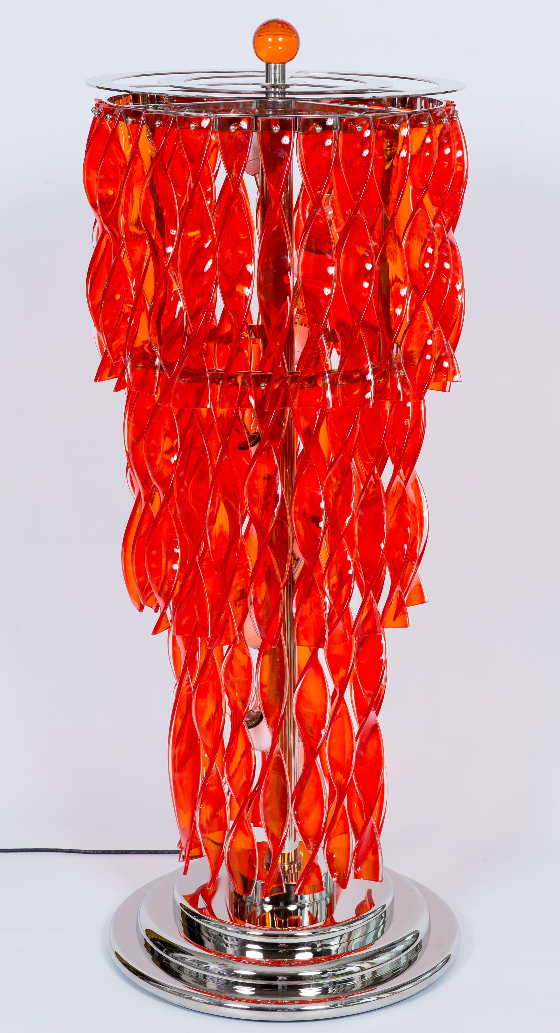 Hand-Crafted Red Floor Lamp in Blown Murano Glass twisted strings, Giovanni Dalla Fina 21st