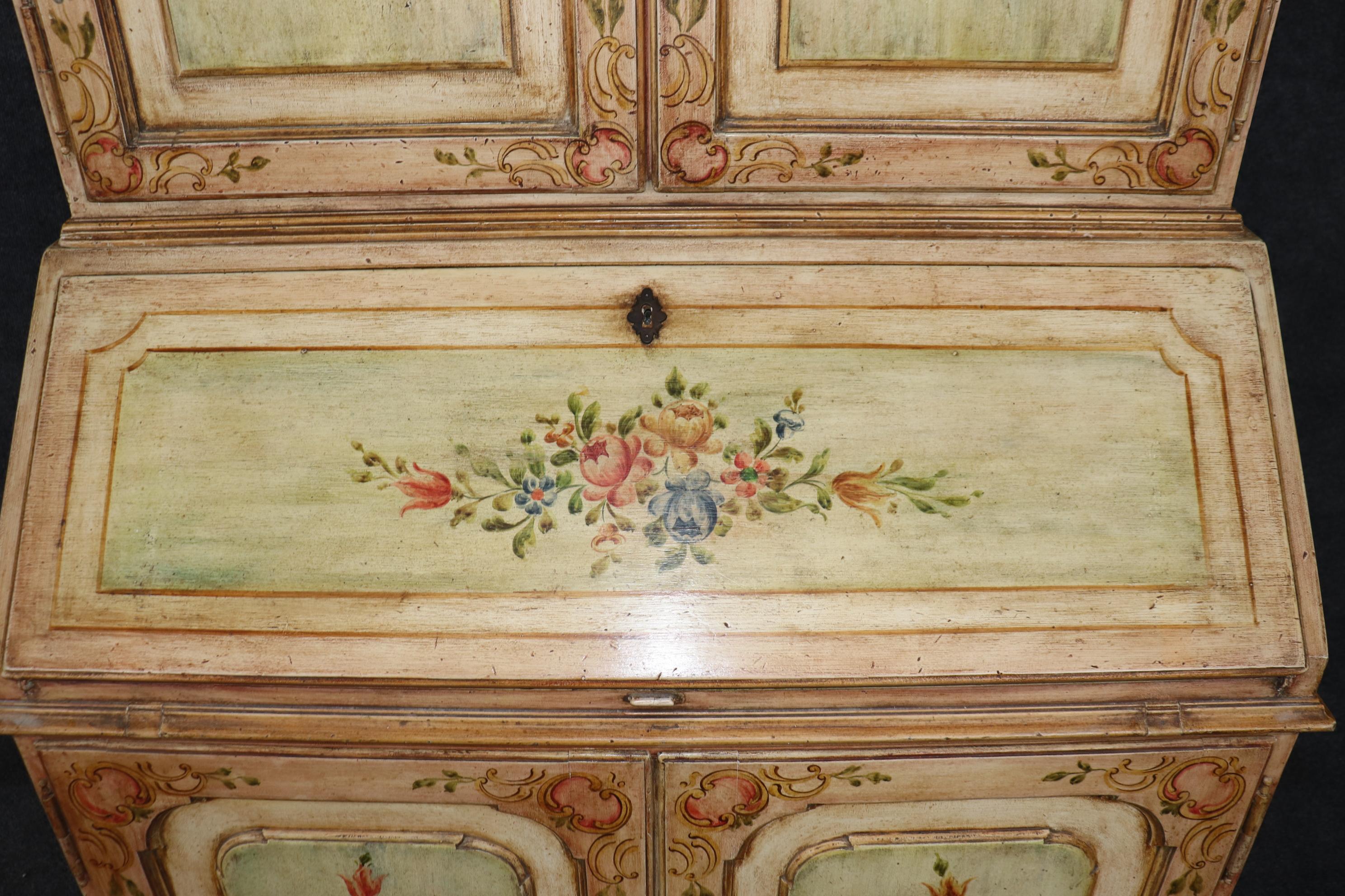Italian Venetian Floral Paint Decorated Antique Distressed Secretary Desk For Sale 4