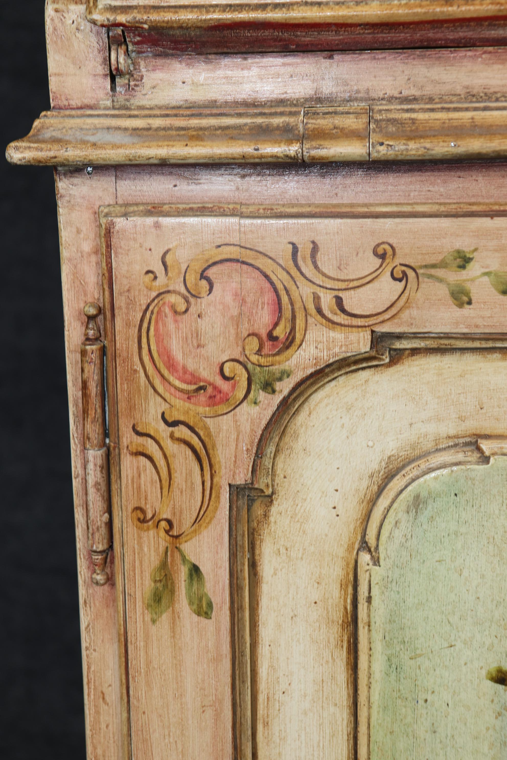 Italian Venetian Floral Paint Decorated Antique Distressed Secretary Desk For Sale 7