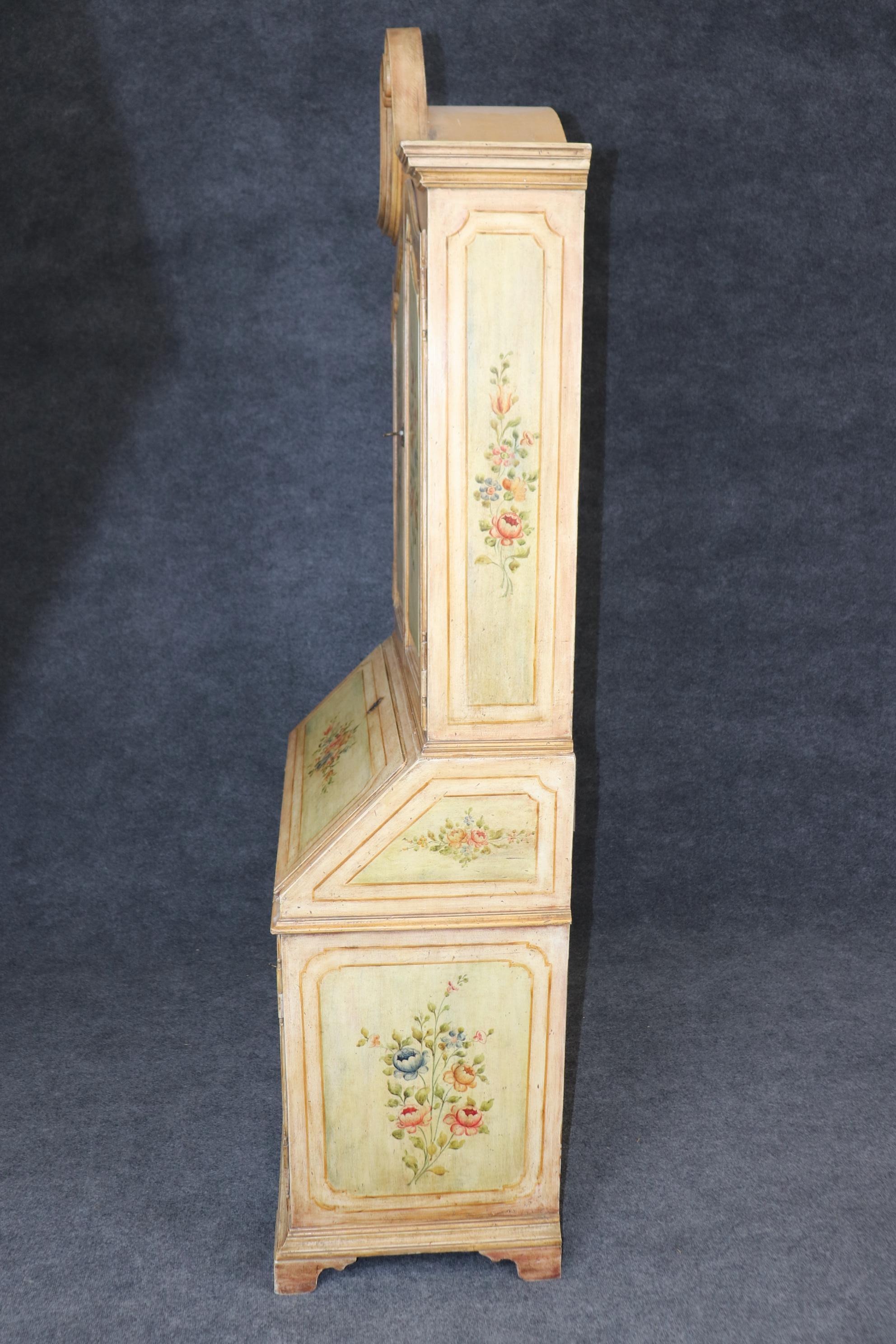 Mid-20th Century Italian Venetian Floral Paint Decorated Antique Distressed Secretary Desk For Sale