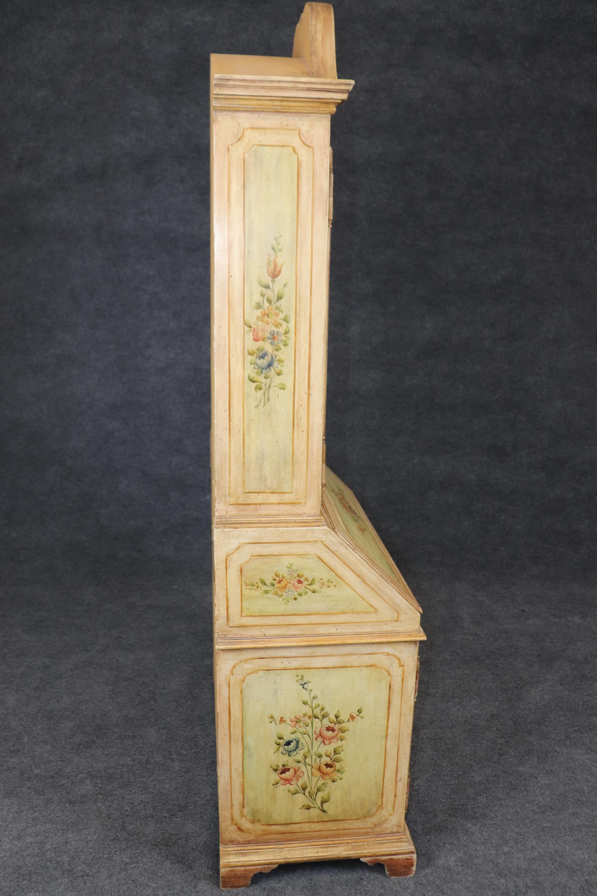 Walnut Italian Venetian Floral Paint Decorated Antique Distressed Secretary Desk For Sale