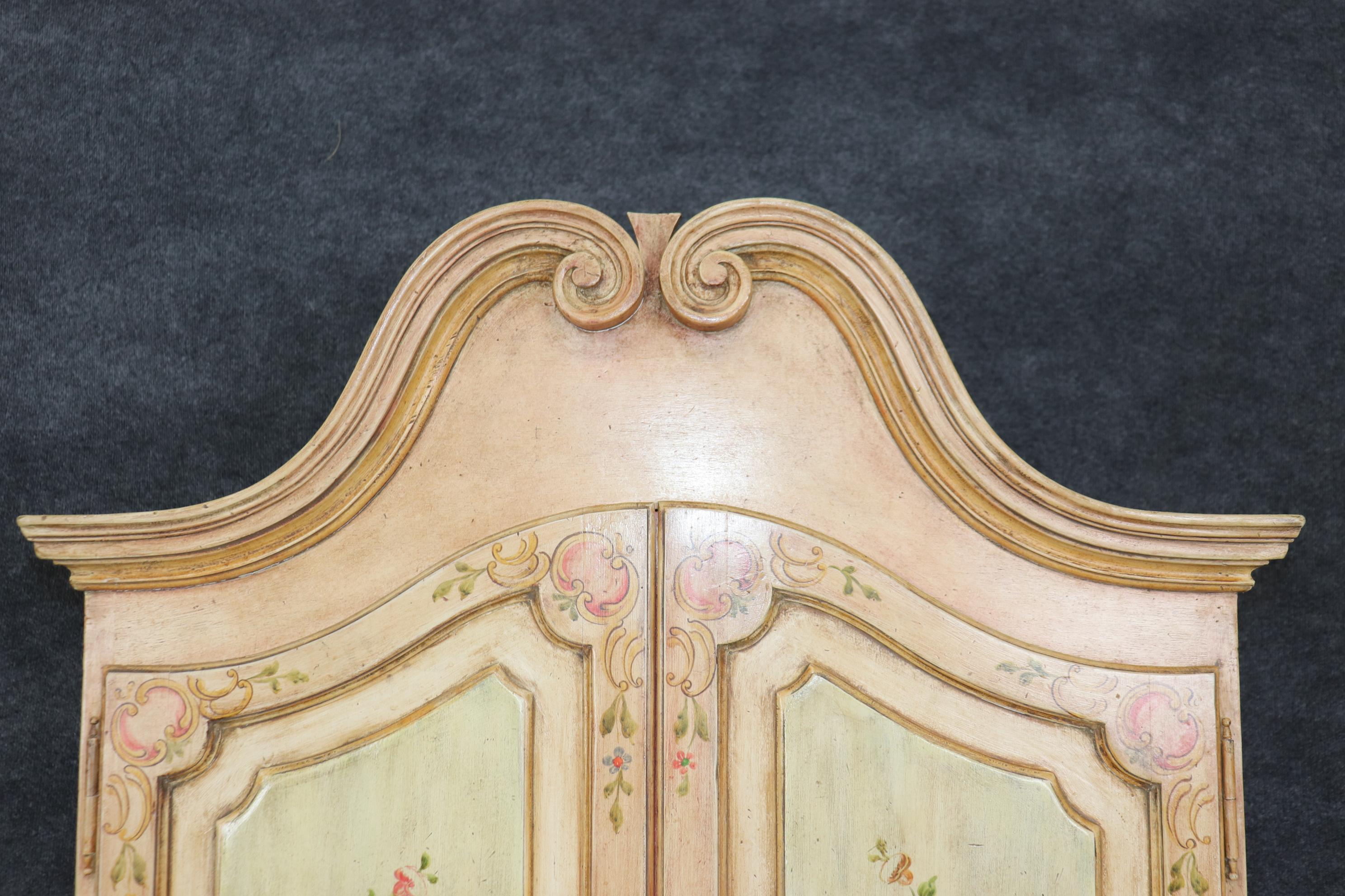 Italian Venetian Floral Paint Decorated Antique Distressed Secretary Desk For Sale 1