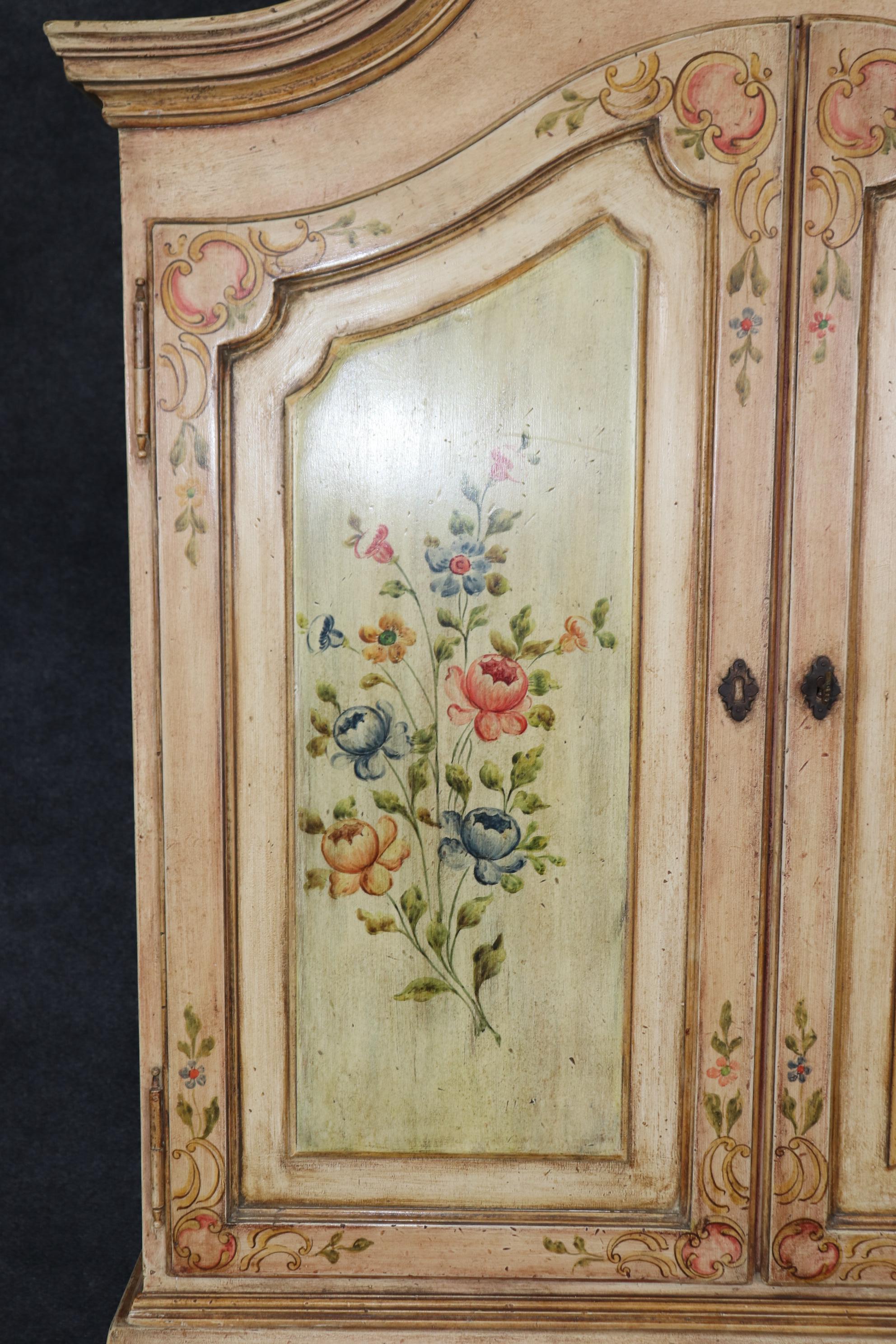 Italian Venetian Floral Paint Decorated Antique Distressed Secretary Desk For Sale 2