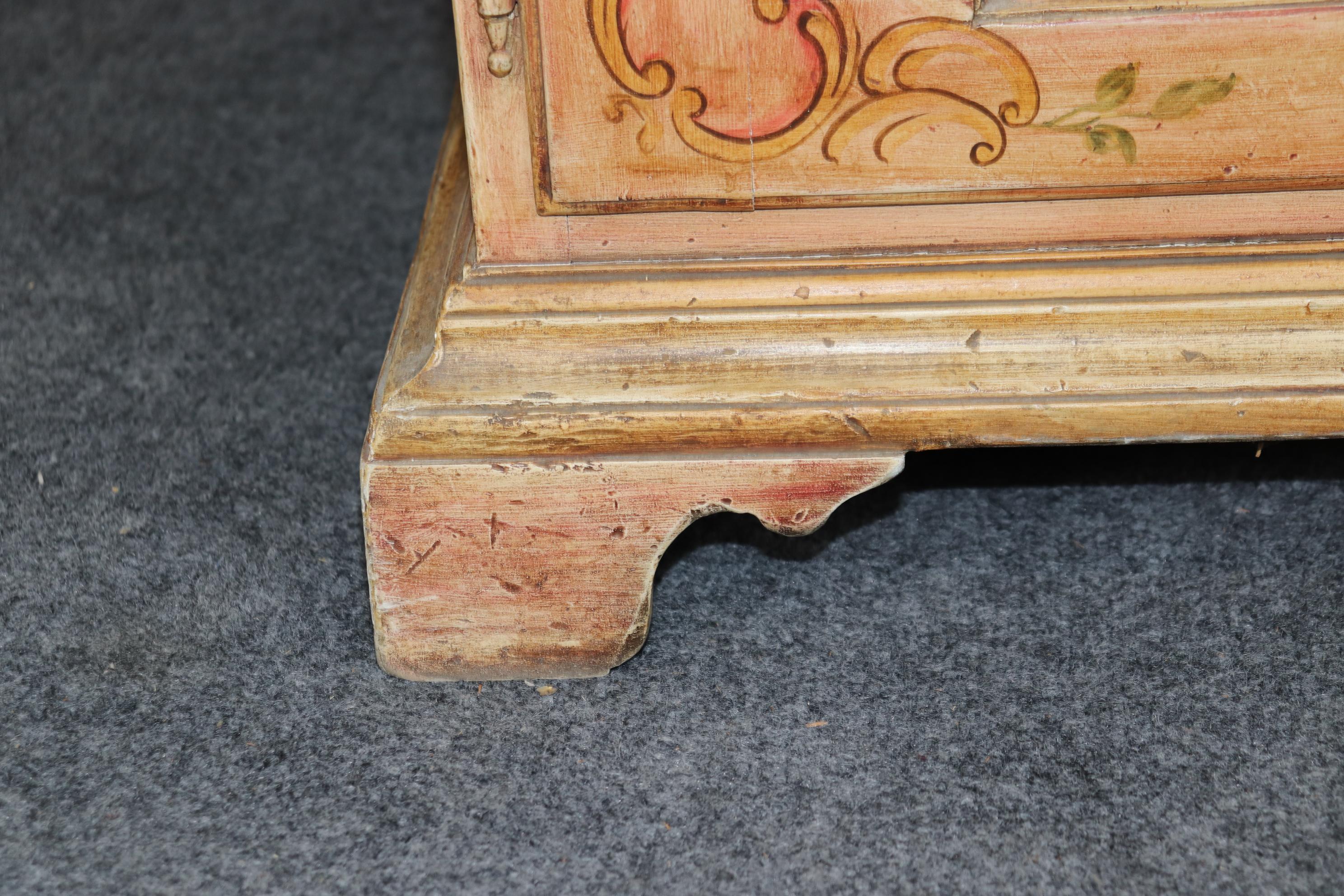 Italian Venetian Floral Paint Decorated Antique Distressed Secretary Desk For Sale 3