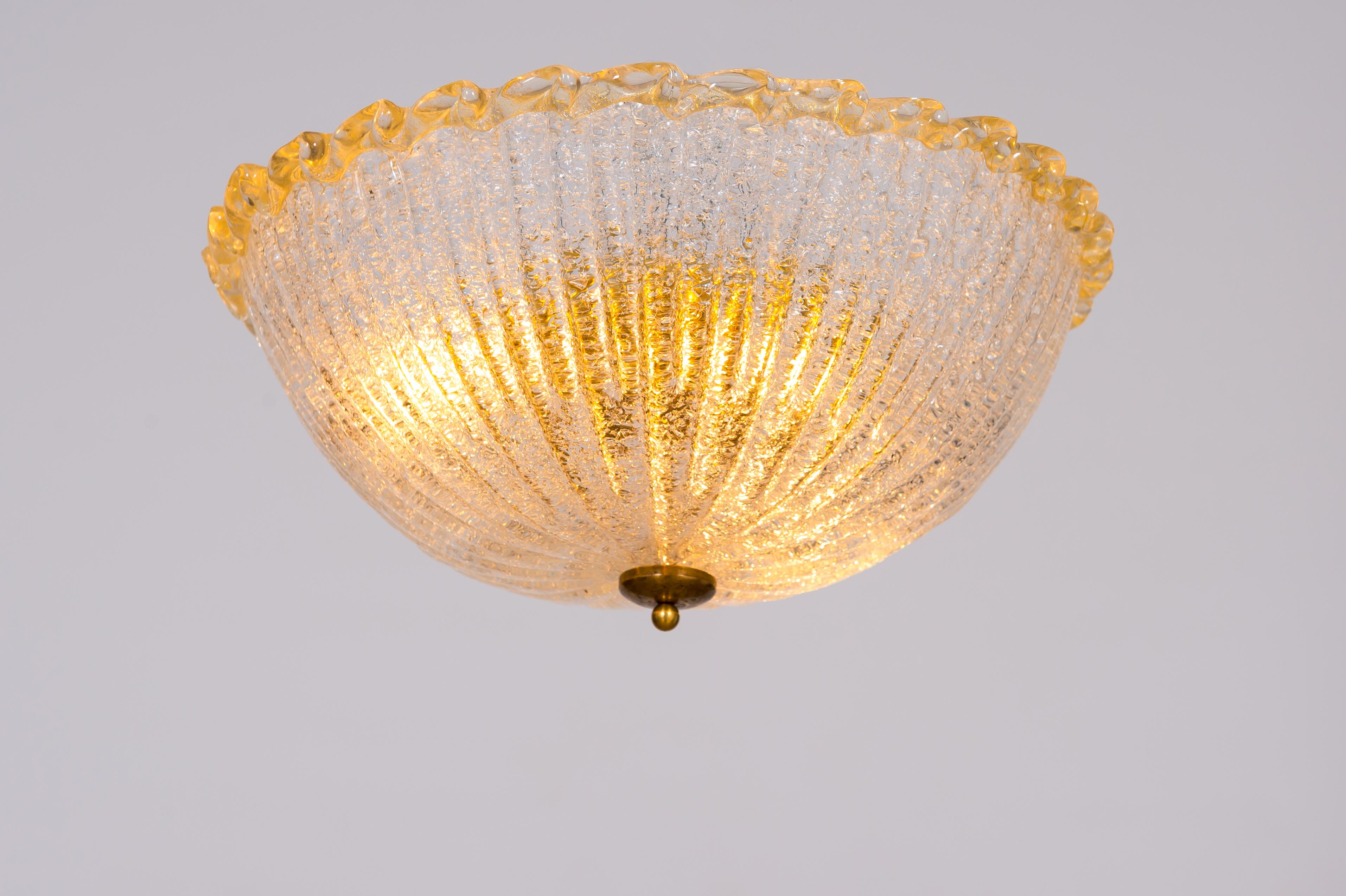 Italian Venetian Flush Mount in Blown Murano Glass with Gold Finishes 1980s For Sale 6