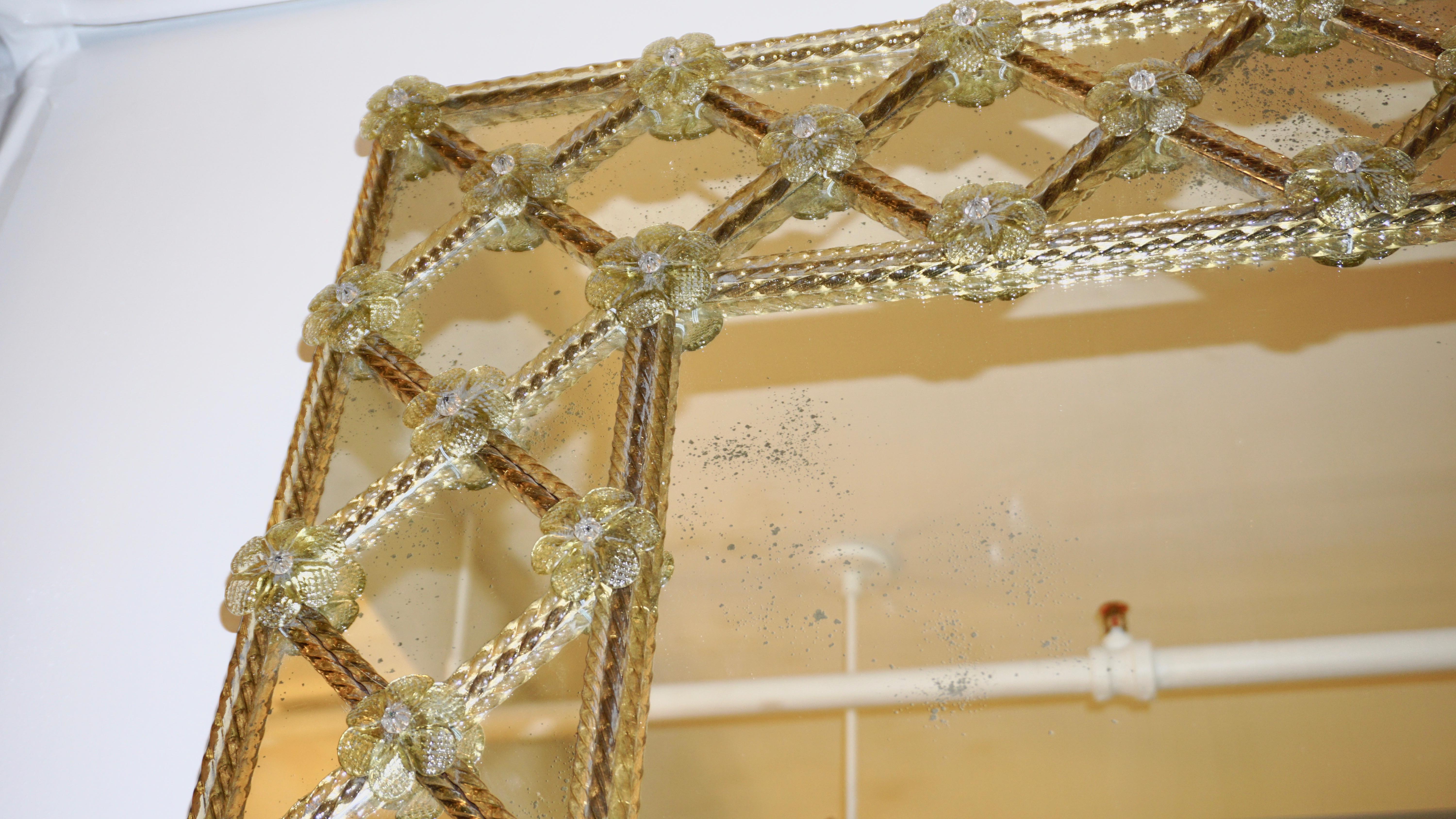 Contemporary Italian Venetian Geometric Amber Gold Murano Glass Lattice Mirror 6