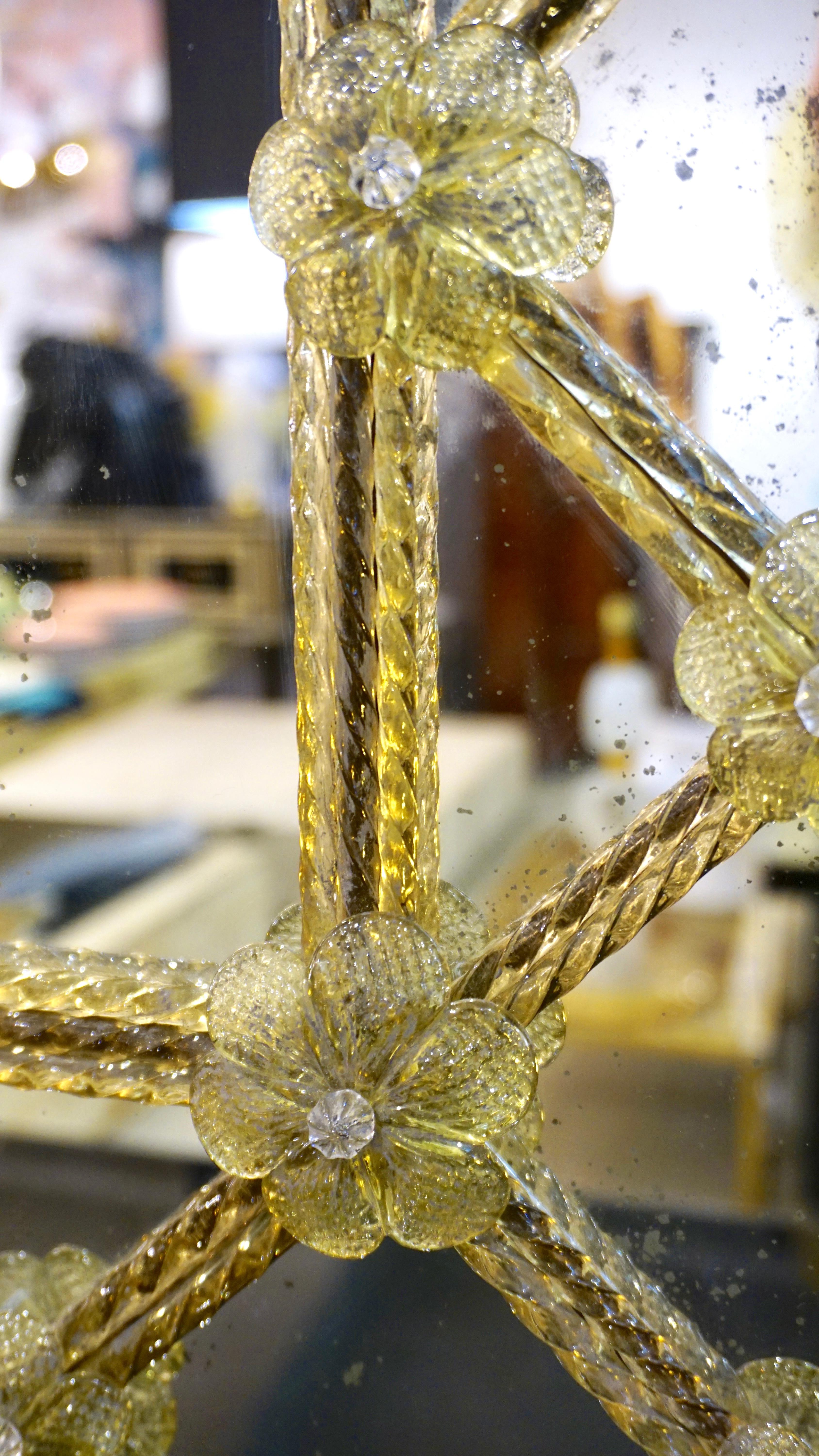 Contemporary Italian Venetian Geometric Amber Gold Murano Glass Lattice Mirror 8