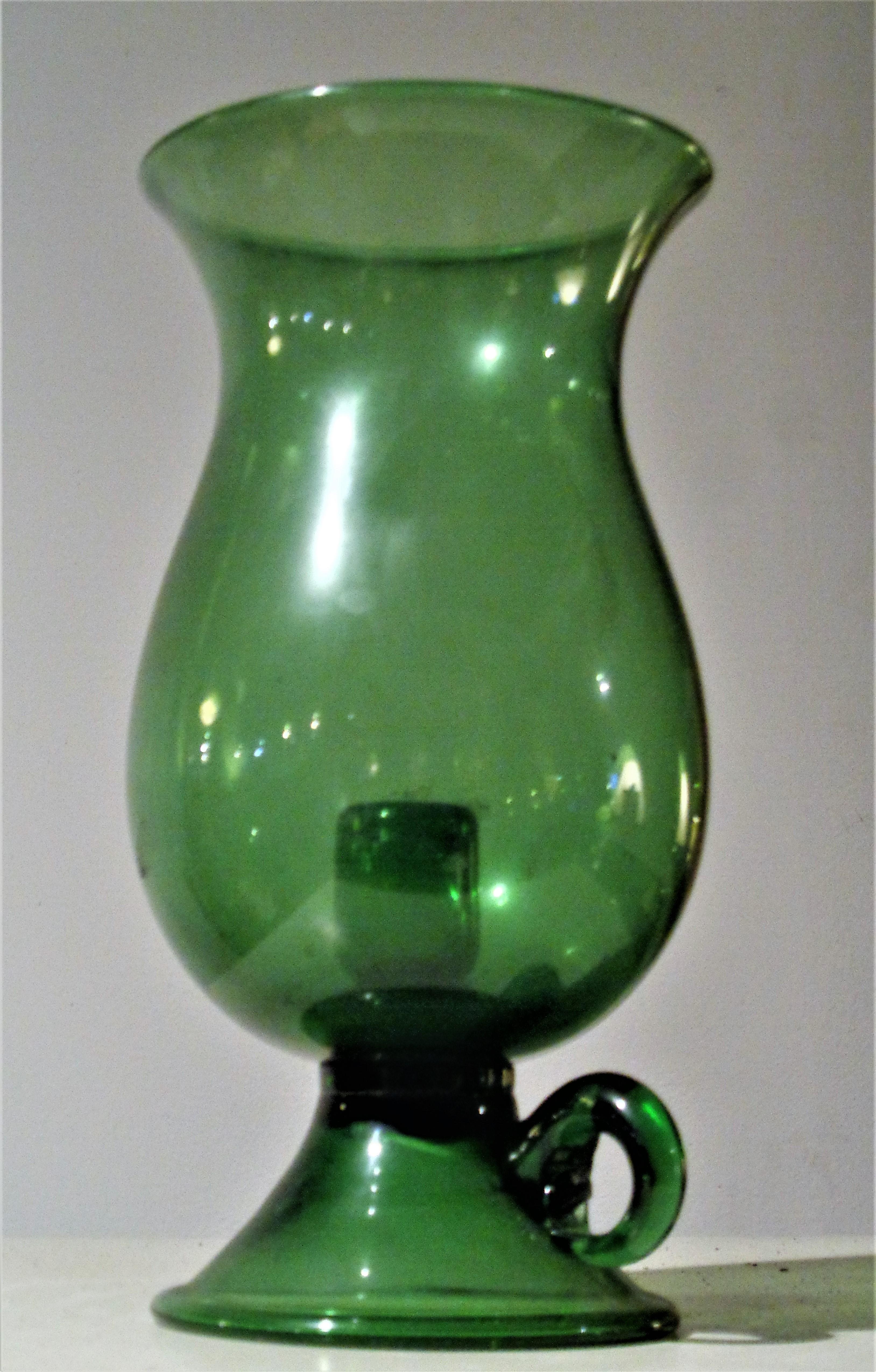 Italian Venetian pale green blown glass hurricane style candle lantern - fine quality in the manner of Venini, but not signed. Circa 1960's. Look at all pictures and read condition report in comment section.