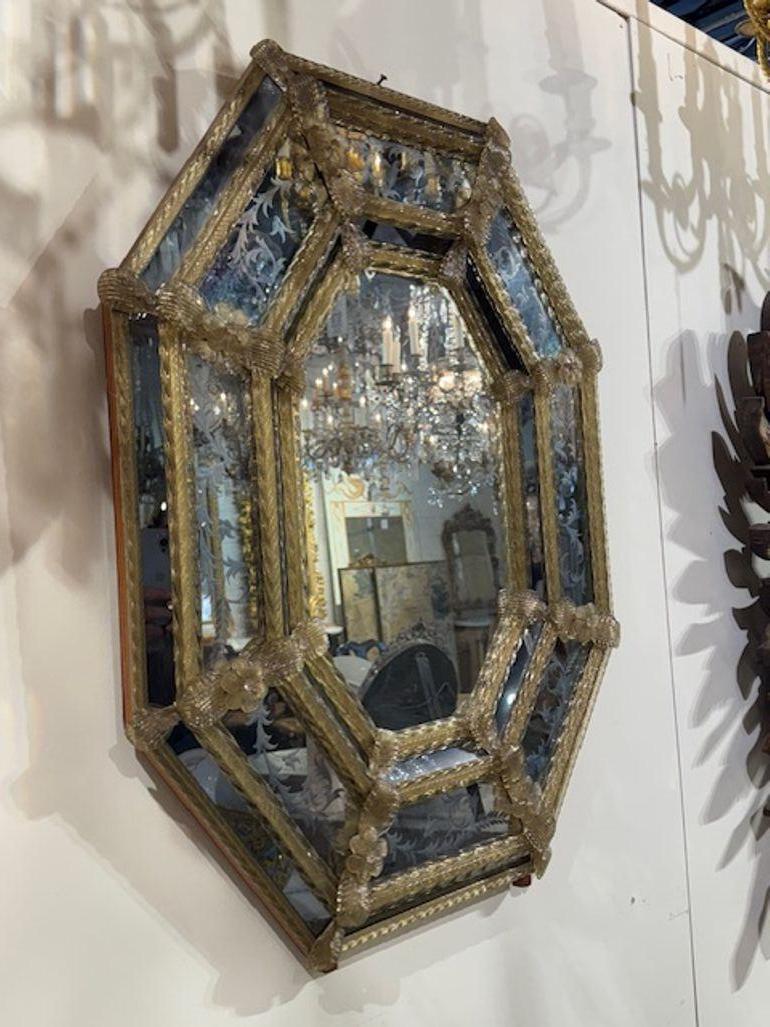 Specchio ottagonale in vetro veneziano italiano In condizioni buone in vendita a Dallas, TX