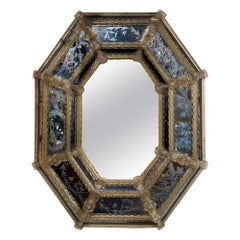 Specchio ottagonale in vetro veneziano italiano